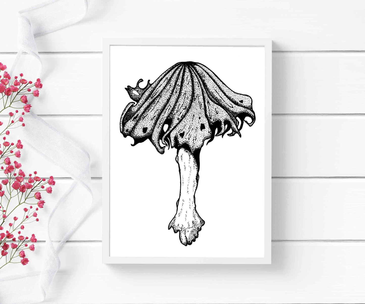 PinkPolish Design Art Prints "Alcohol Inky Mushroom" Ink Drawing: Art Print