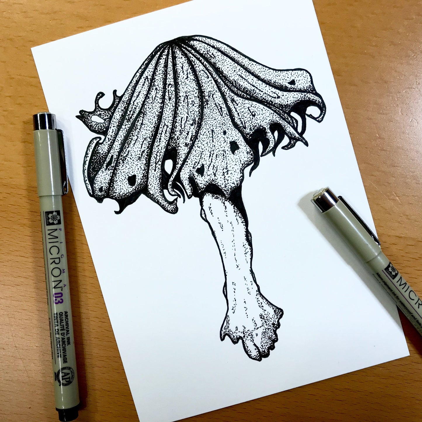 PinkPolish Design Original Art "Alcohol Inky Mushroom" PNW Fungi Inspired Original Ink Illustration, 5"x7"