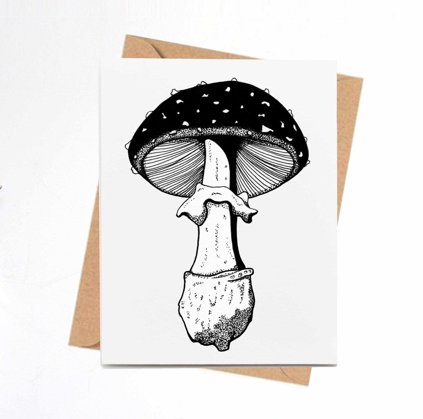 PinkPolish Design Note Cards "Amanita Mushroom" Handmade Notecard
