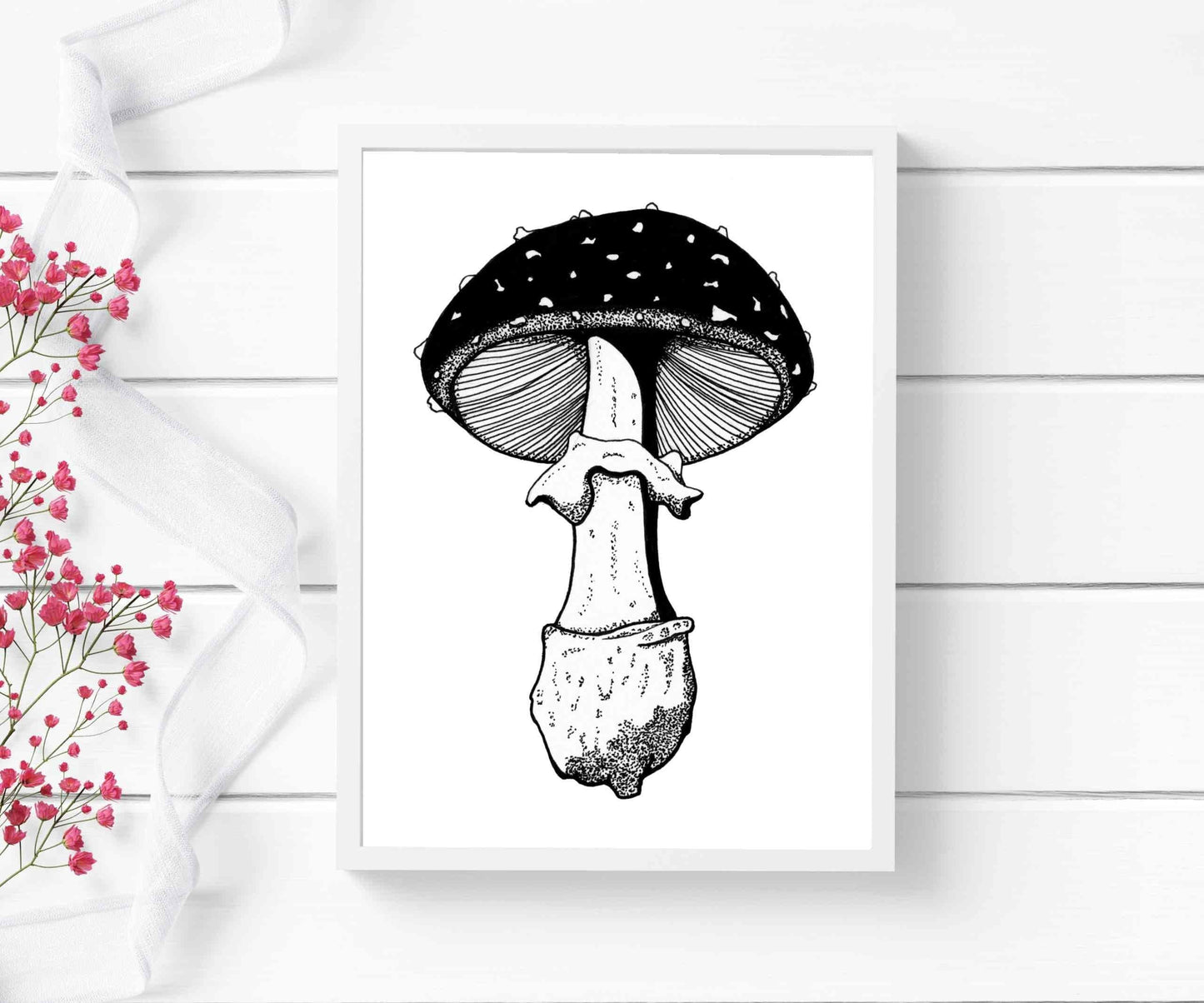 PinkPolish Design Art Prints "Amanita Pettit Mushroom" Watercolor Painting: Art Print