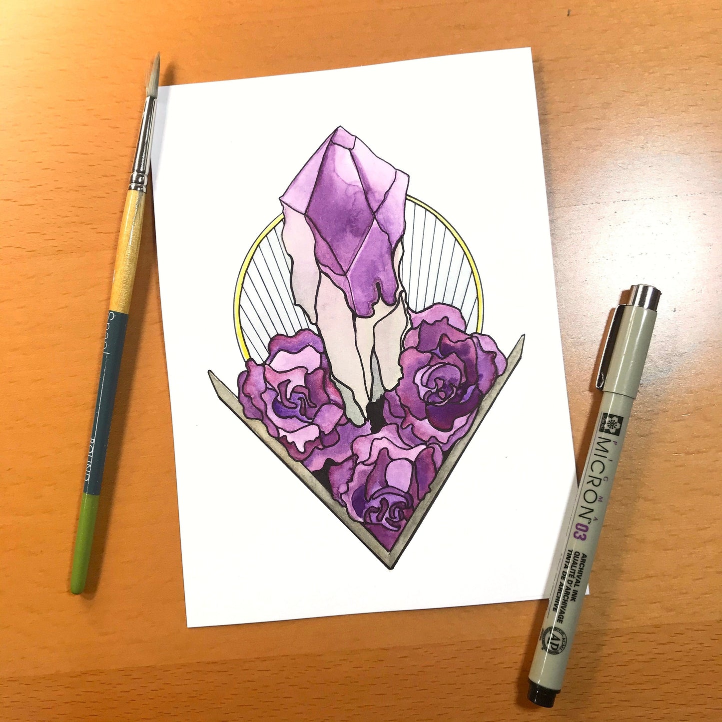 PinkPolish Design Original Art "Amethyst" Original Watercolor & Ink Illustration