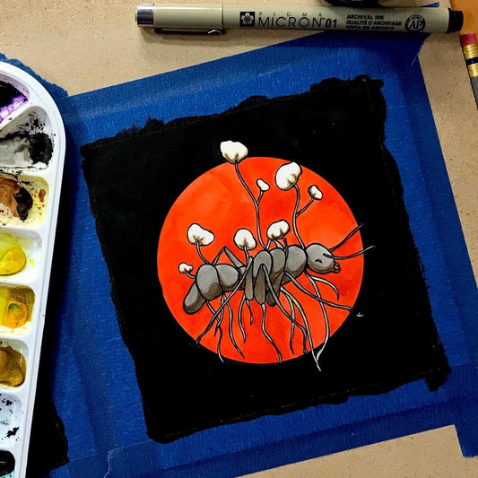 PinkPolish Design Original Art "Ant Zombie" Original Watercolor & Ink Illustration
