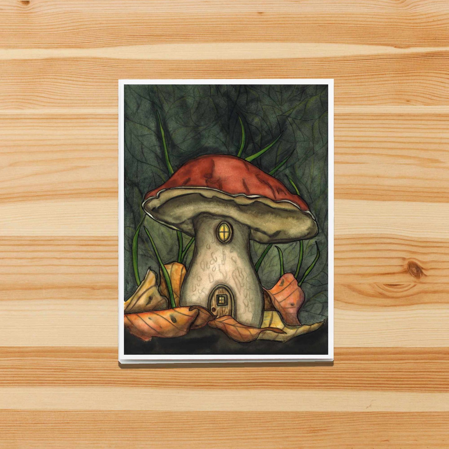 PinkPolish Design Note Cards "Autumn Mushroom Hideout" Handmade Notecard