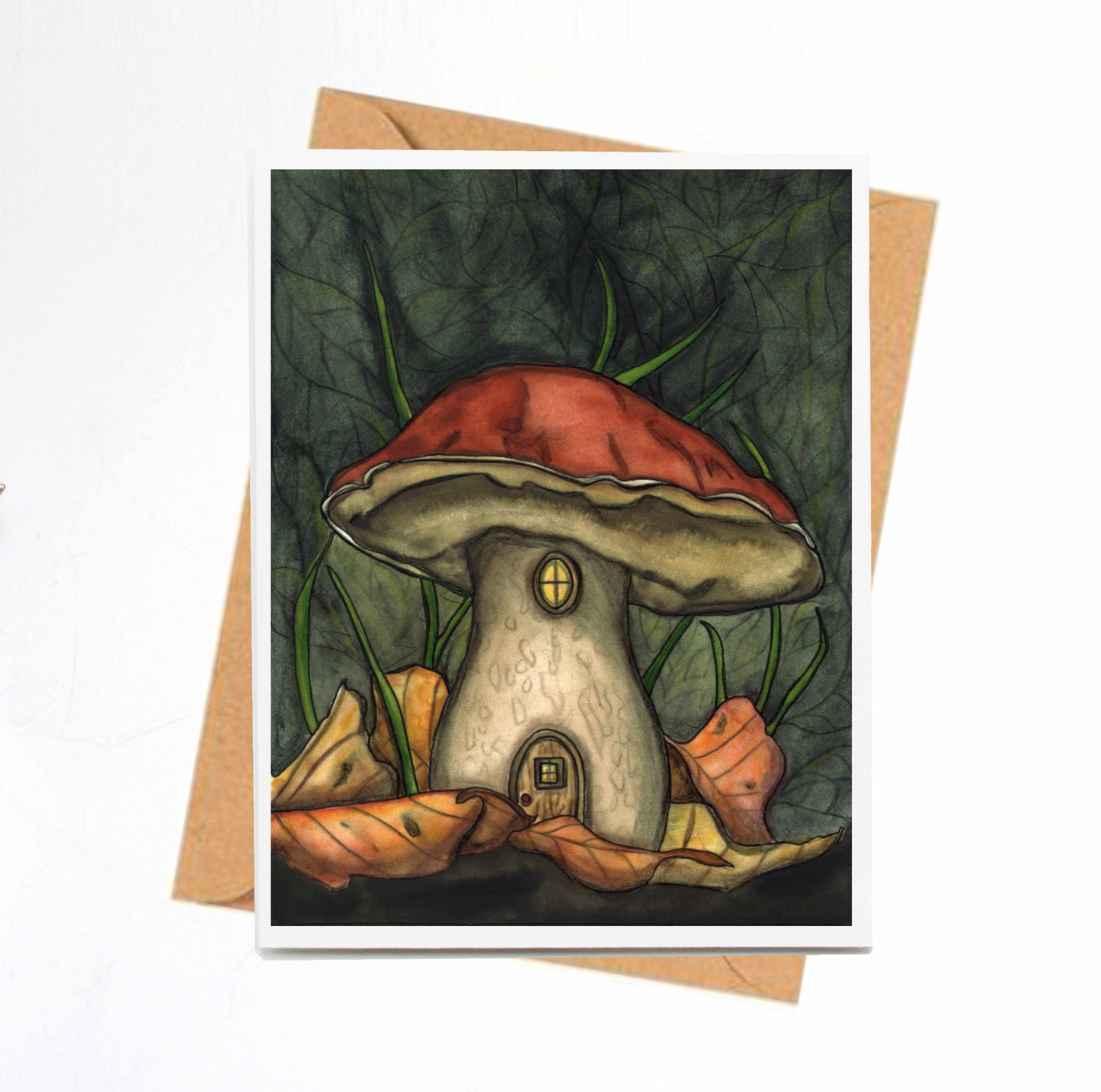 PinkPolish Design Note Cards "Autumn Mushroom Hideout" Handmade Notecard
