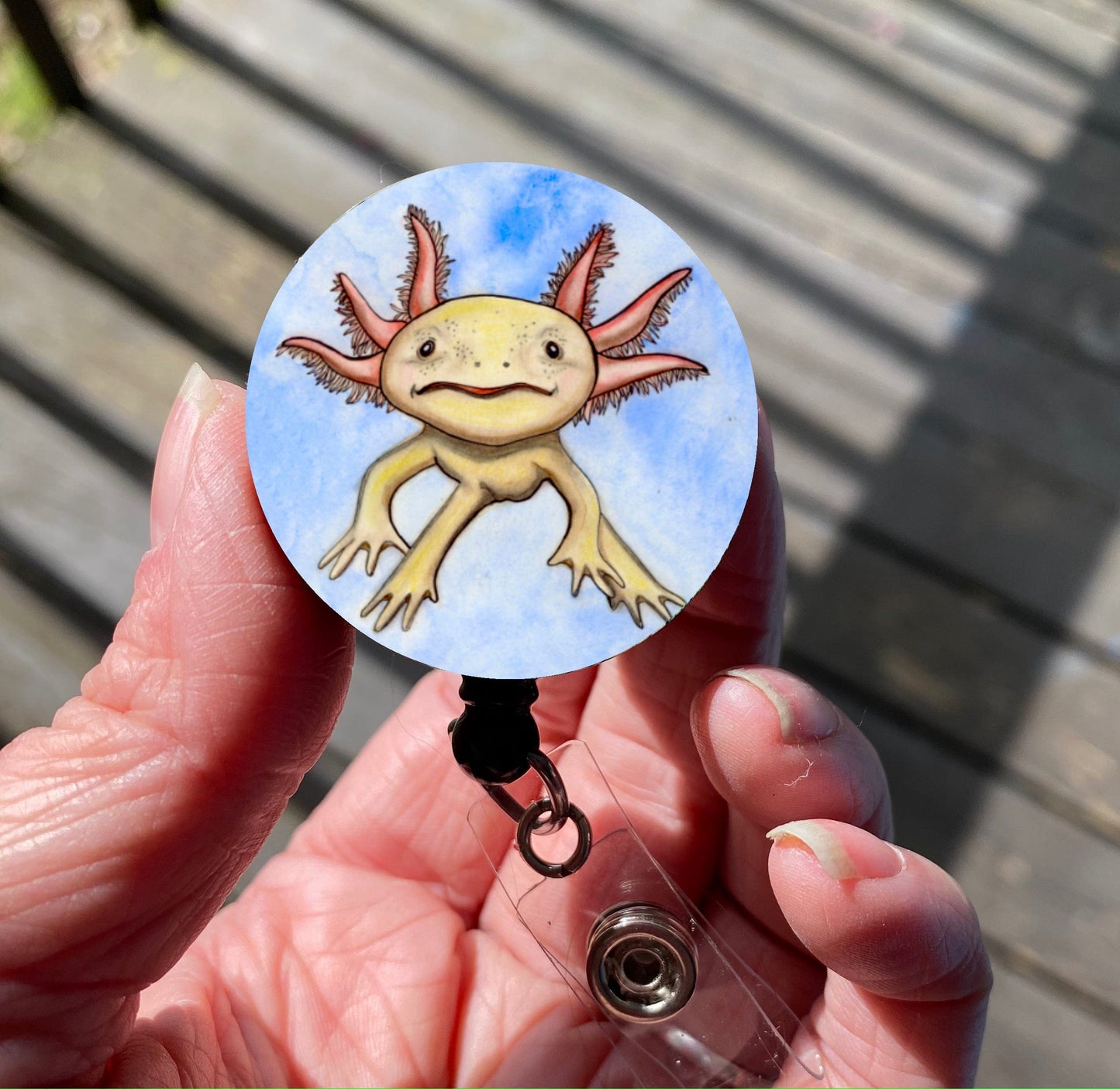 PinkPolish Design Badge Reels & Lanyards "Axolotl Cutie" Retractable Badge Reel