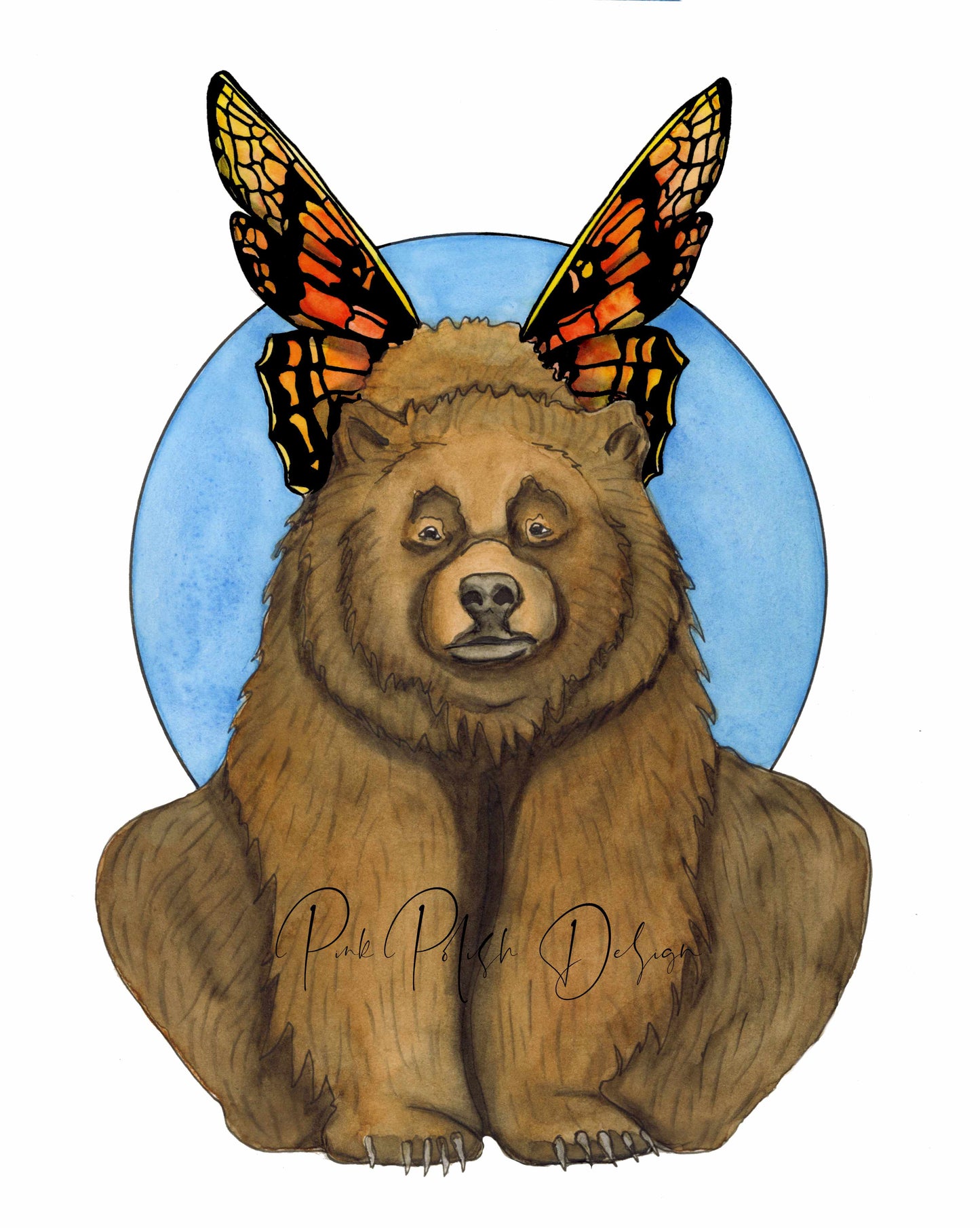 PinkPolish Design Art Prints "Bear Fae" Watercolor Painting: Art Print