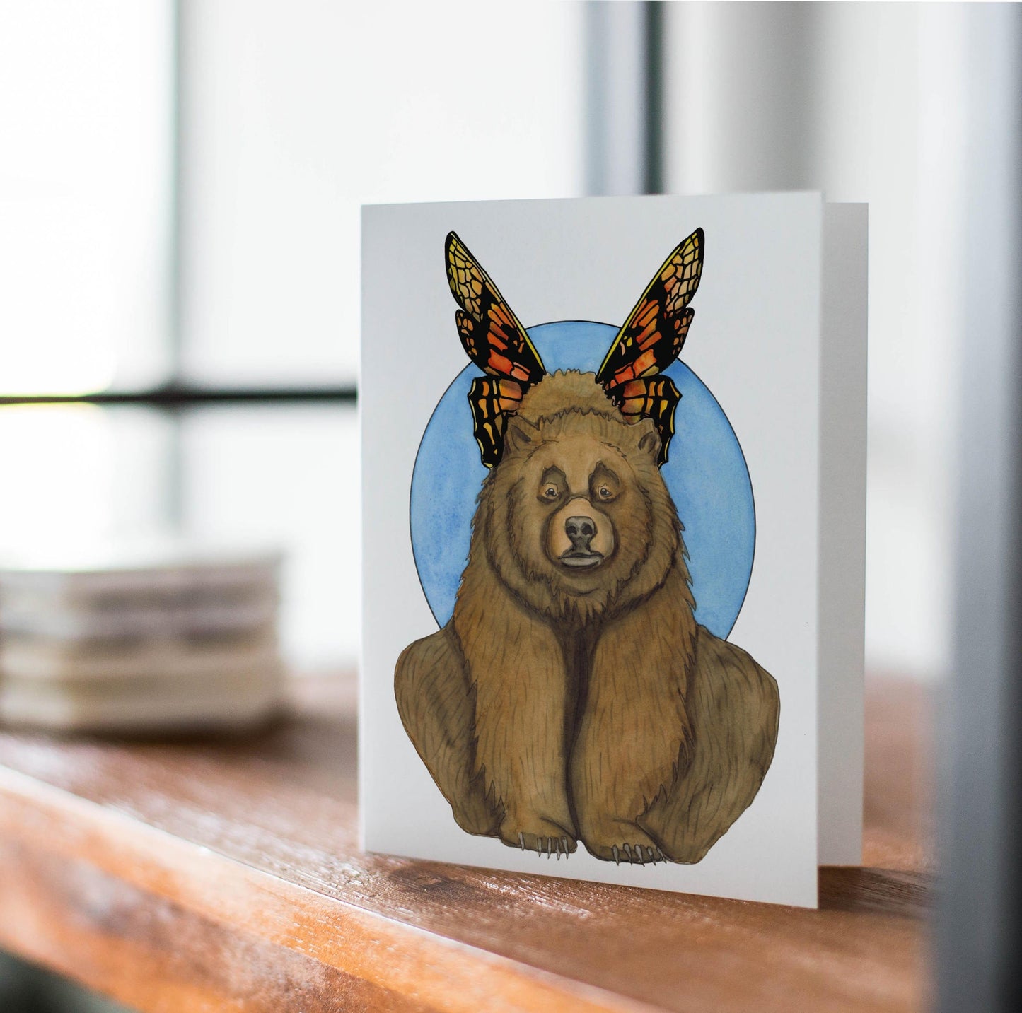 PinkPolish Design Note Cards "Bearfae" Handmade Notecard