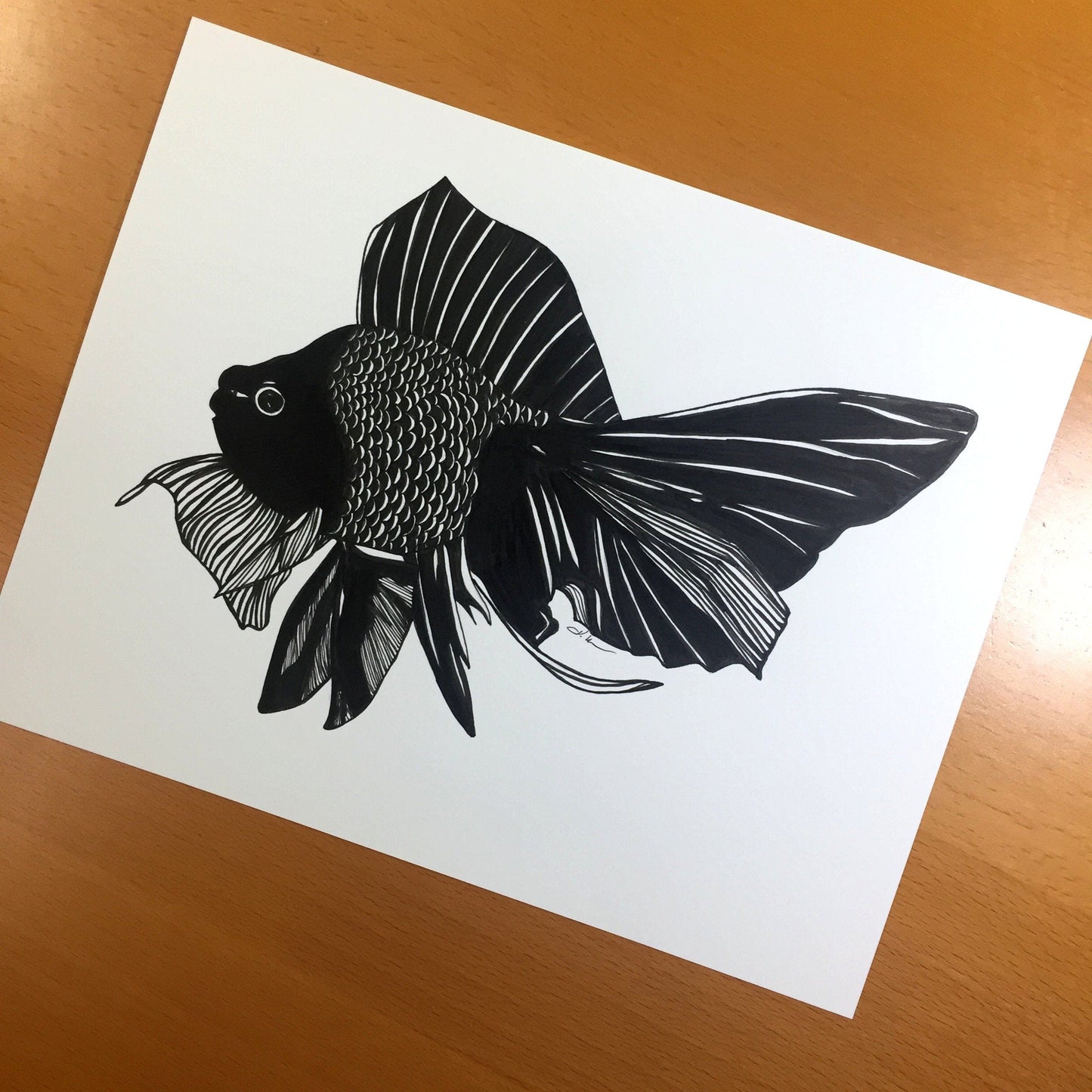 PinkPolish Design Original Art "Beauty Fish" Goldfish Inspired Original Ink Illustration