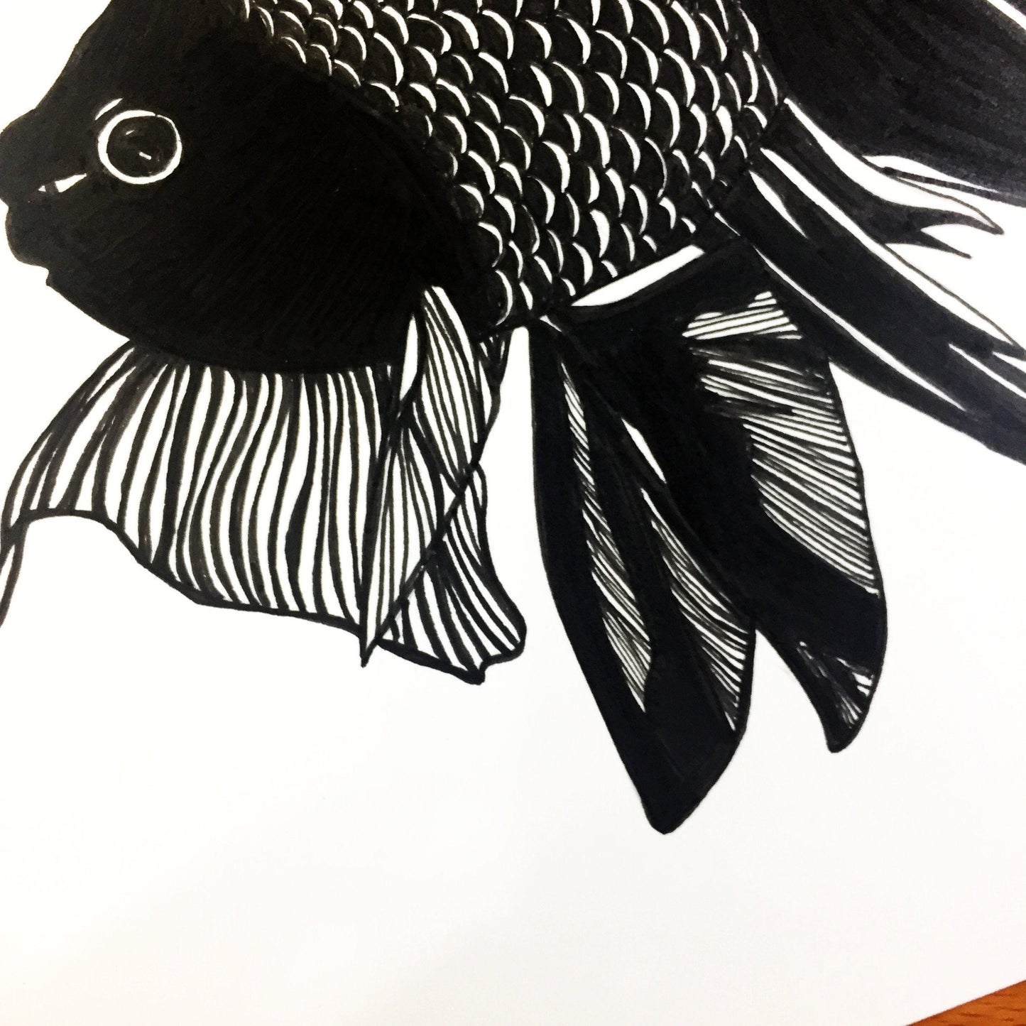 PinkPolish Design Original Art "Beauty Fish" Goldfish Inspired Original Ink Illustration