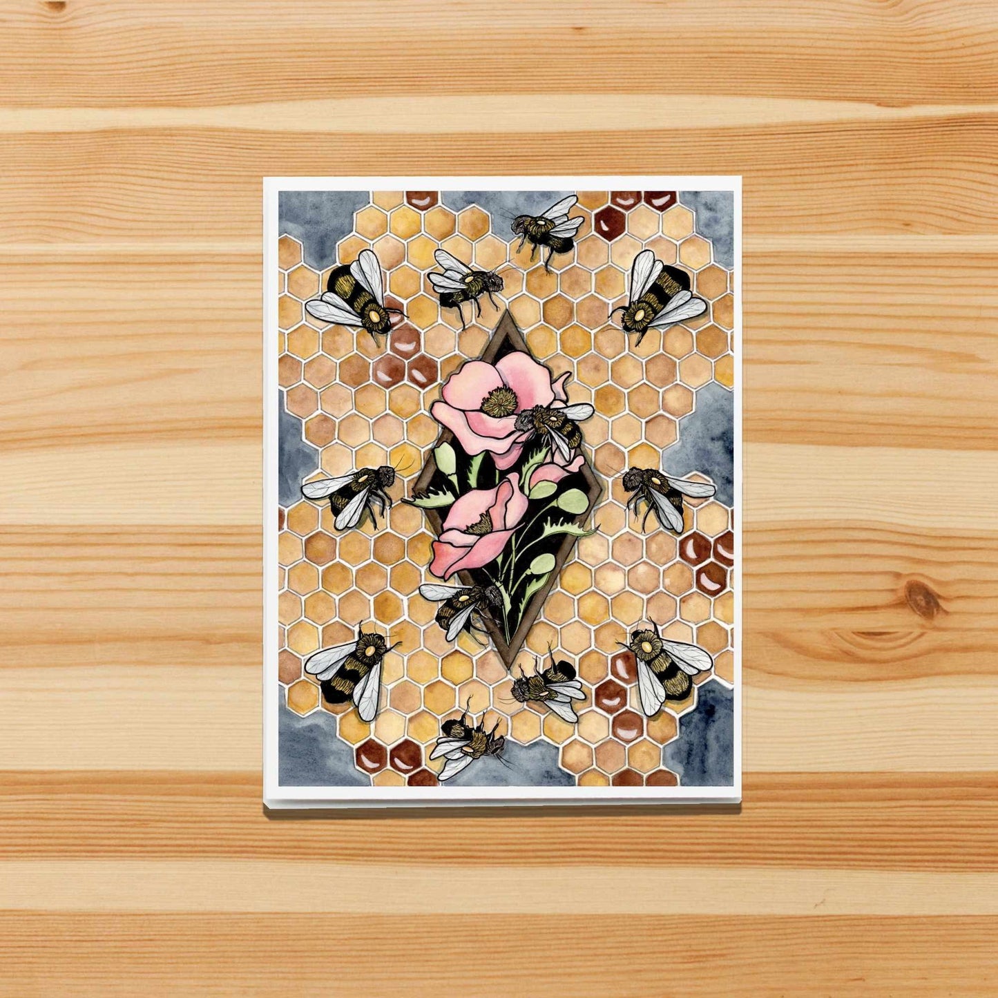 PinkPolish Design Note Cards "Bee Repetition" Handmade Notecard