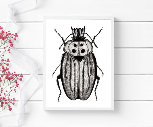 PinkPolish Design Art Prints "Beetle Distraction" Ink Drawing: Art Print