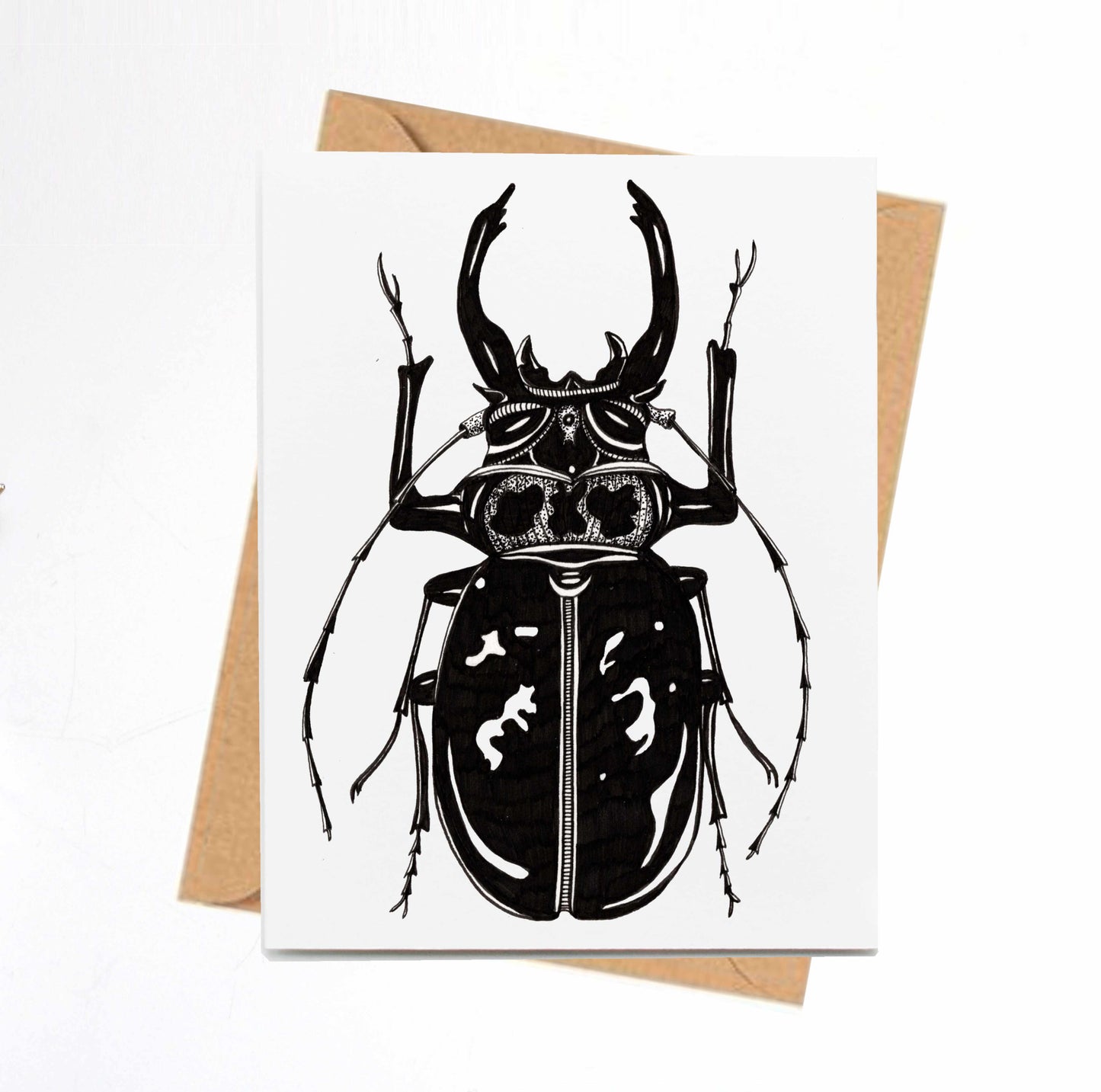 PinkPolish Design Note Cards "Beetle Jewel" Handmade Notecard
