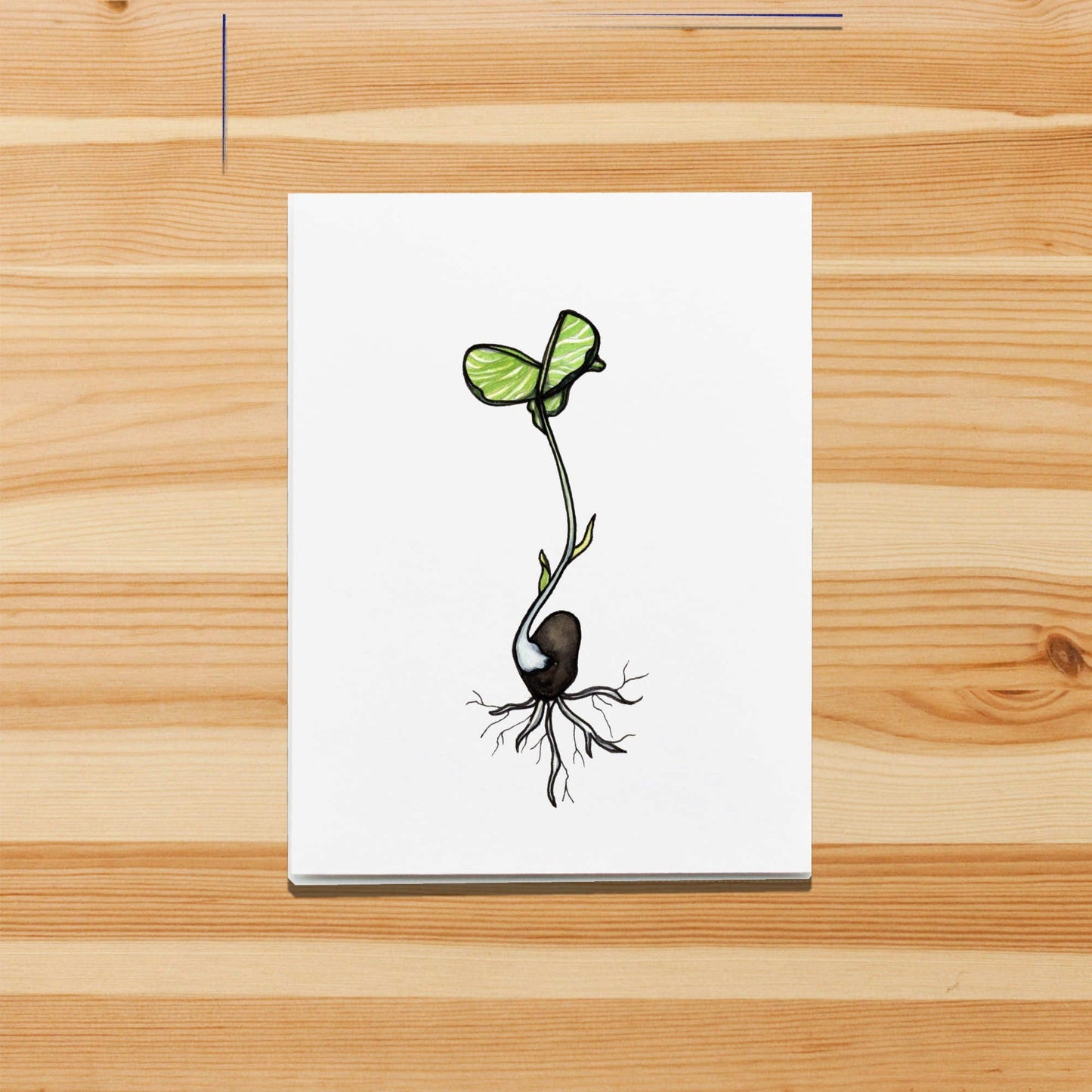 PinkPolish Design Note Cards "Black Bean Sprout" Handmade Notecard
