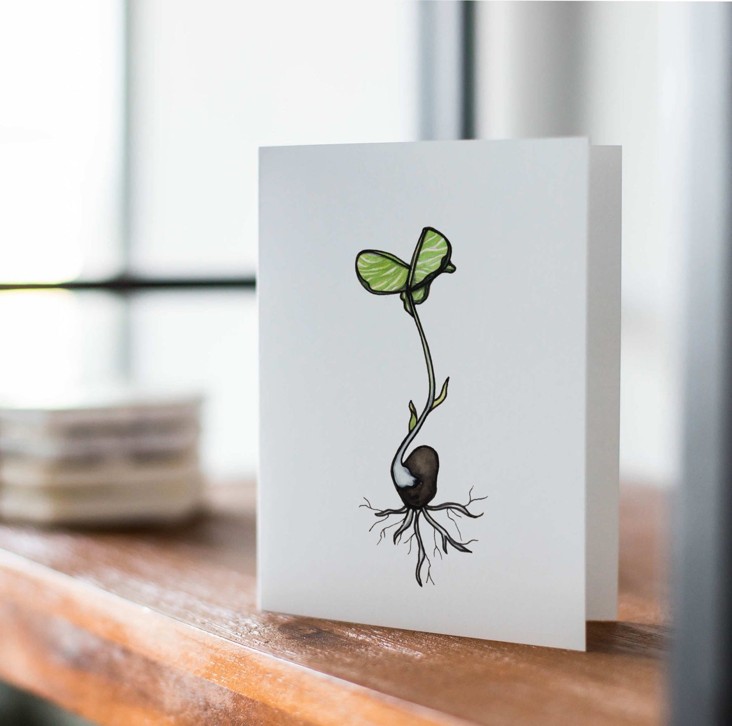 PinkPolish Design Note Cards "Black Bean Sprout" Handmade Notecard