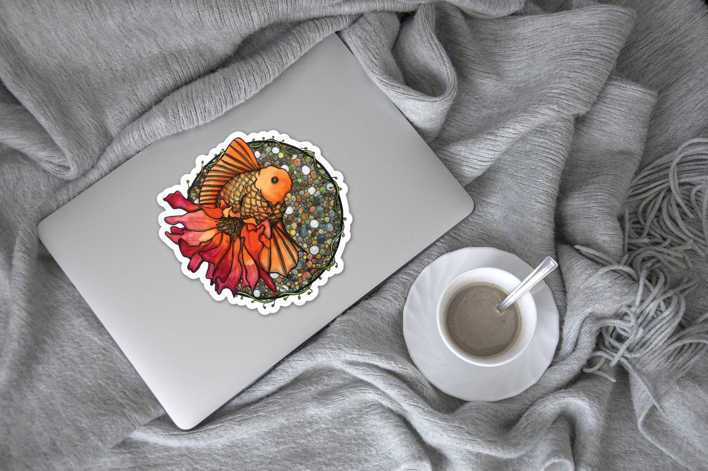 PinkPolish Design Giant Stickers "Blooming Goldfish" Giant Vinyl Die Cut Sticker