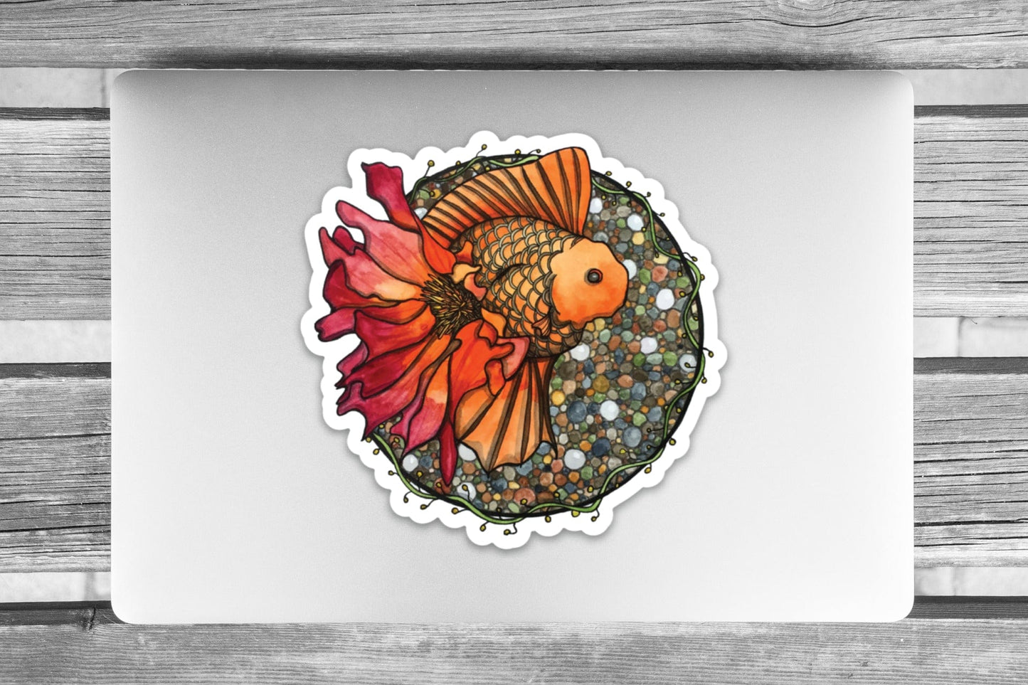 PinkPolish Design Giant Stickers "Blooming Goldfish"  Giant Vinyl Die Cut Sticker