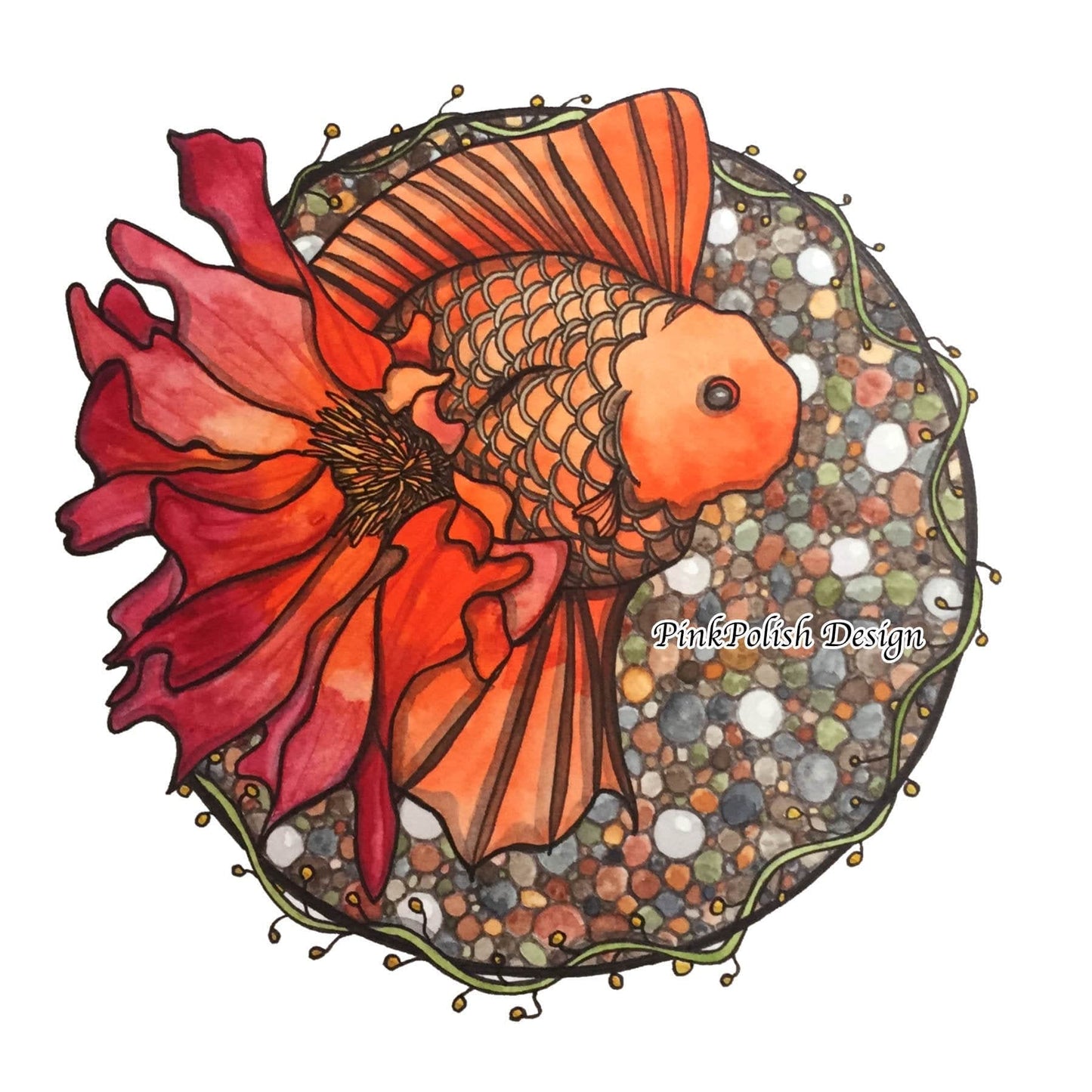 PinkPolish Design Art Prints "Blooming Goldfish" Watercolor Painting: Art Print