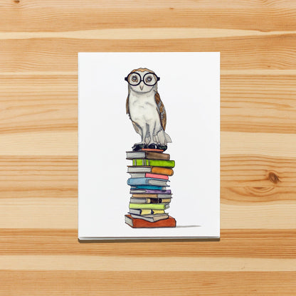 PinkPolish Design Note Cards "Book-Learned Owl" Handmade Notecard