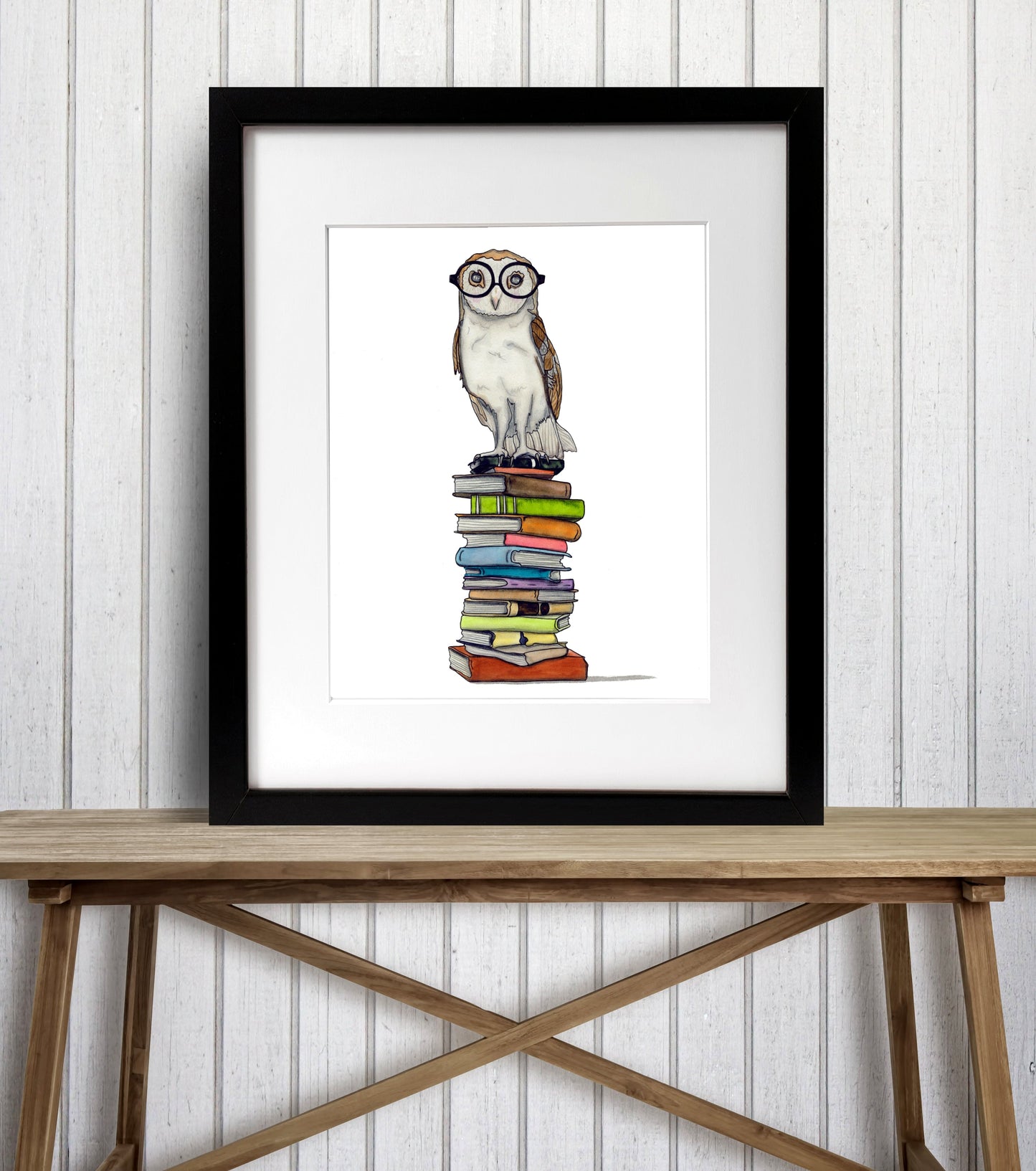 PinkPolish Design Art Prints "Book-Learned Owl" Ink Drawing: Art Print