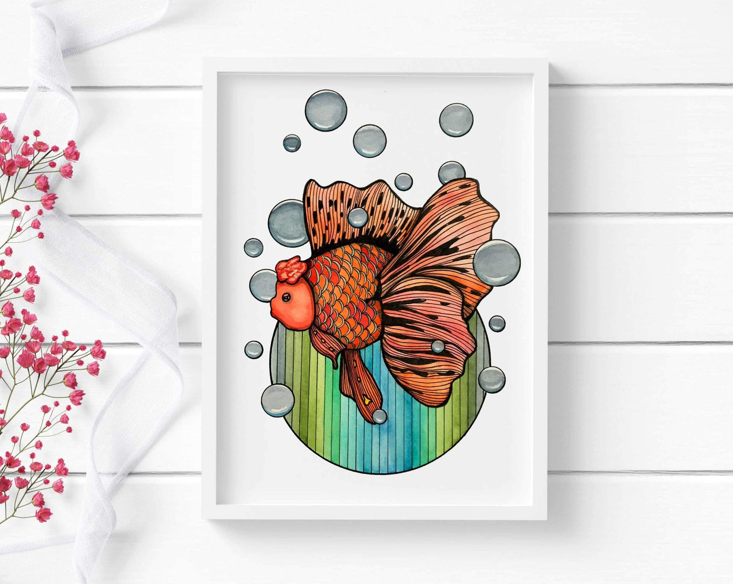 PinkPolish Design Art Prints "Bubble Fish" Watercolor Painting: Art Print
