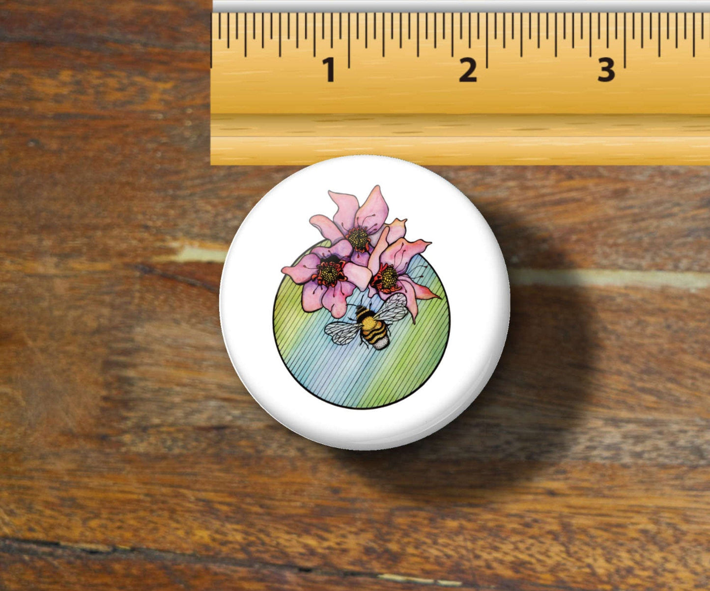 PinkPolish Design Buttons "Bumble" Pin Back Art Button, 2.25"