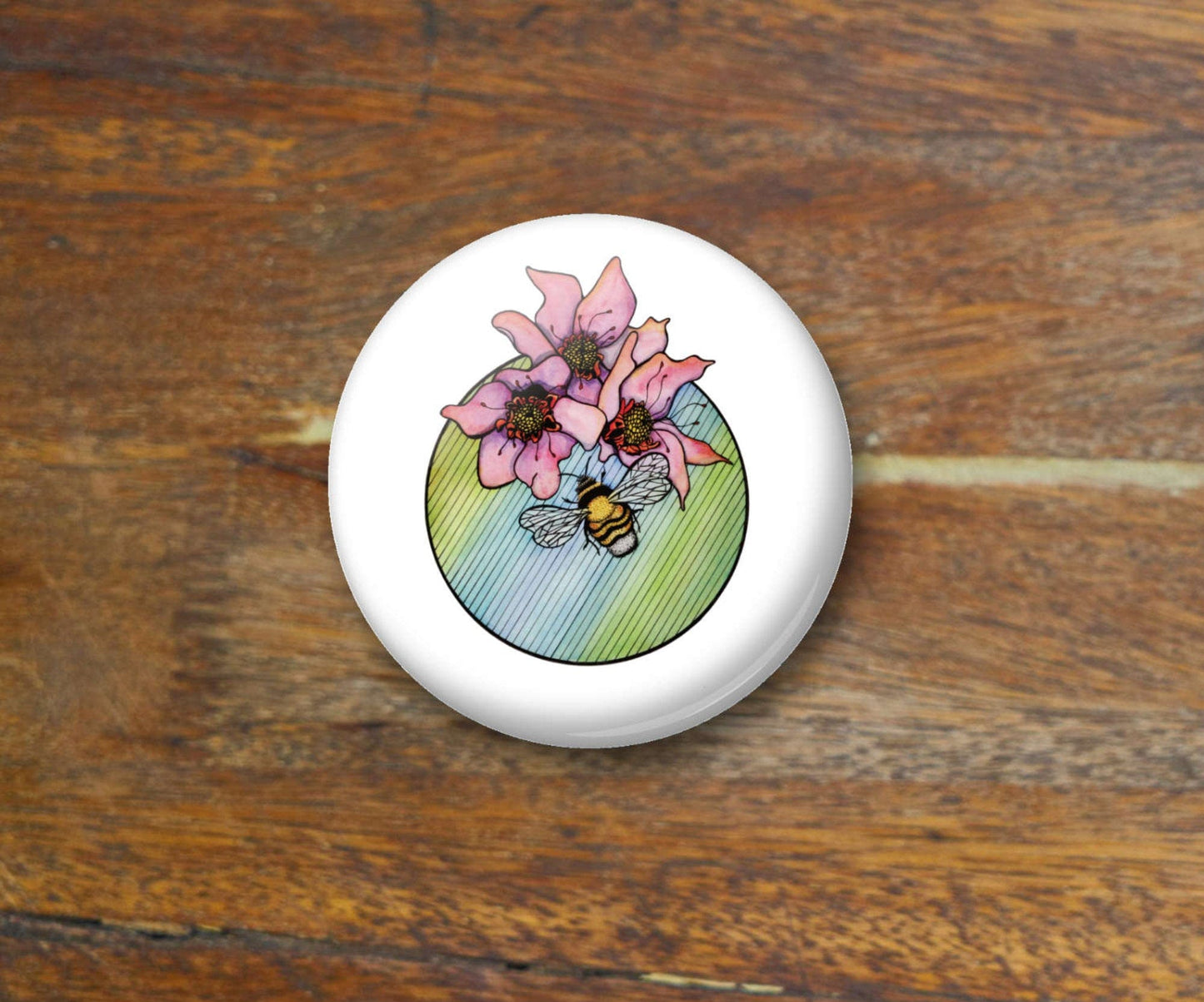 PinkPolish Design Buttons "Bumble" Pin Back Art Button, 2.25"