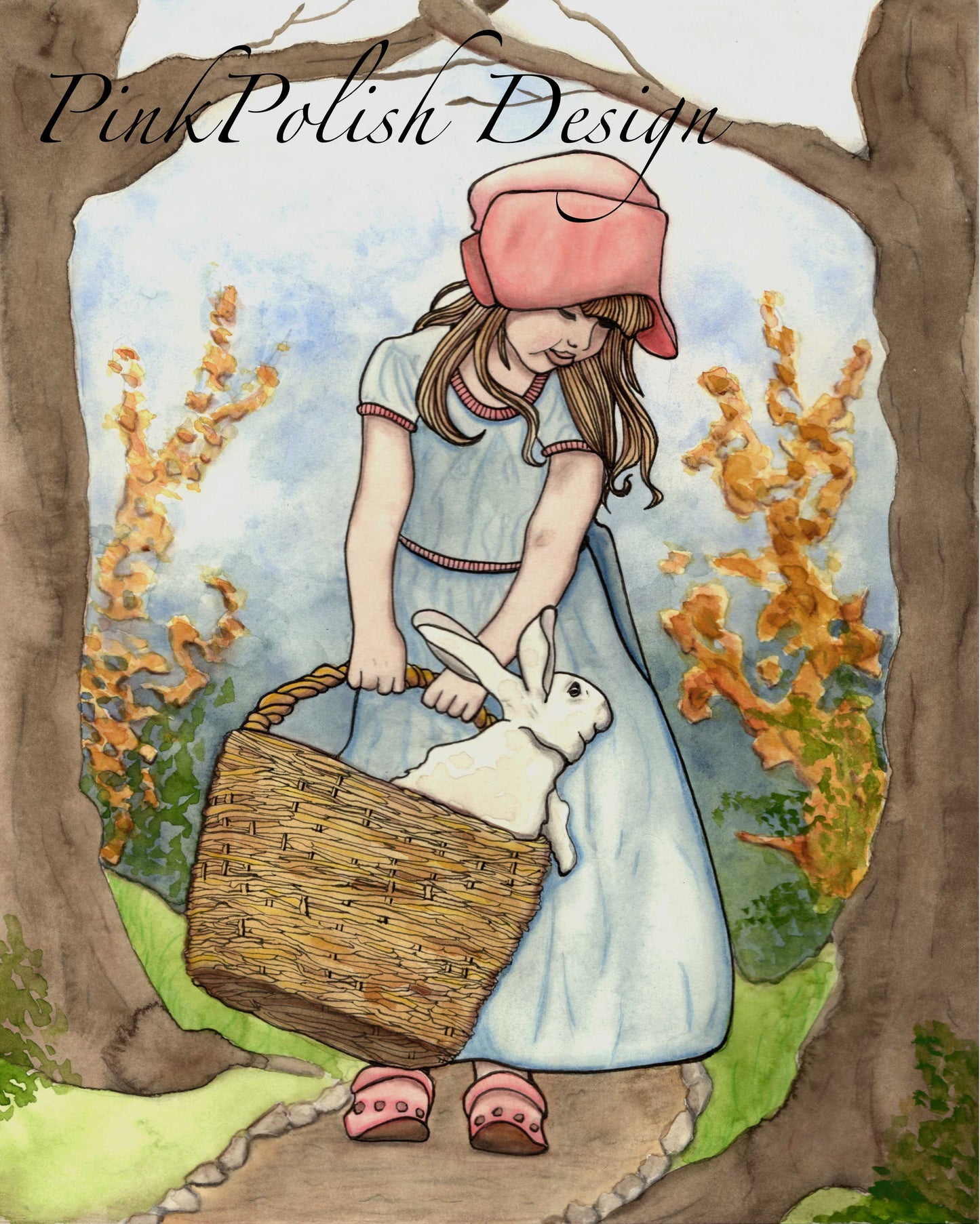 PinkPolish Design Art Prints "Bun in a Basket" Watercolor Painting: Art Print