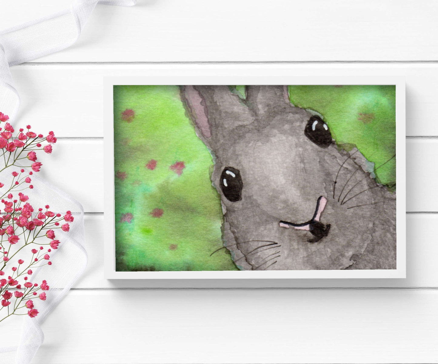 PinkPolish Design Art Prints "Bunny Surprise" Watercolor Painting: Art Print