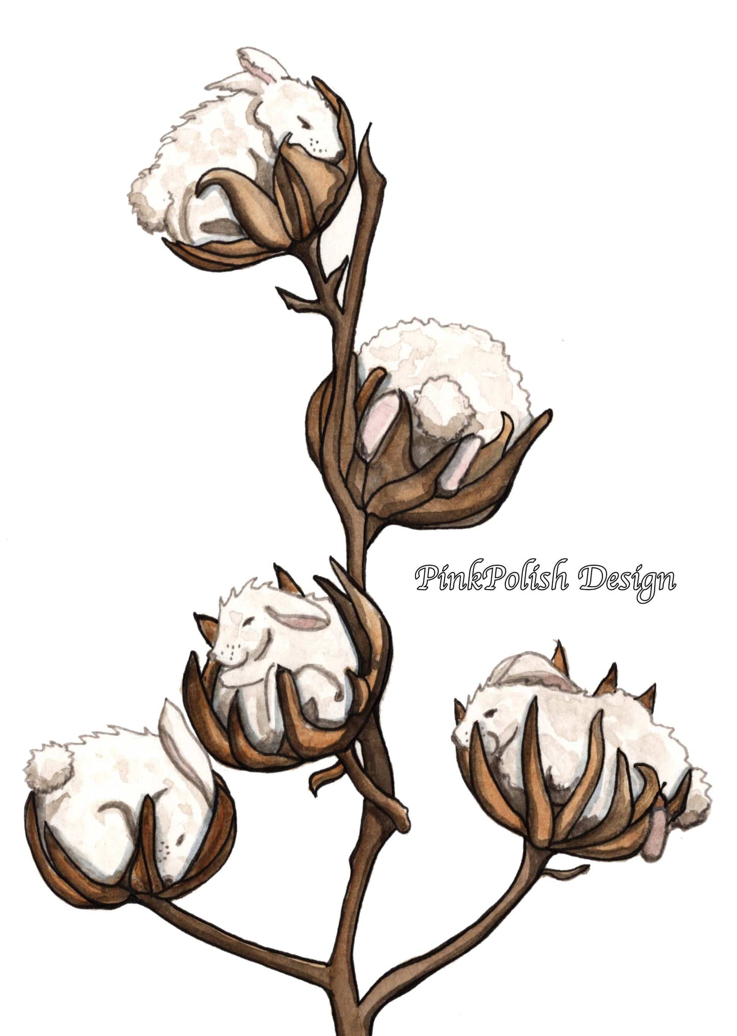 PinkPolish Design Art Prints "Cotton Tails" Watercolor Painting: Art Print