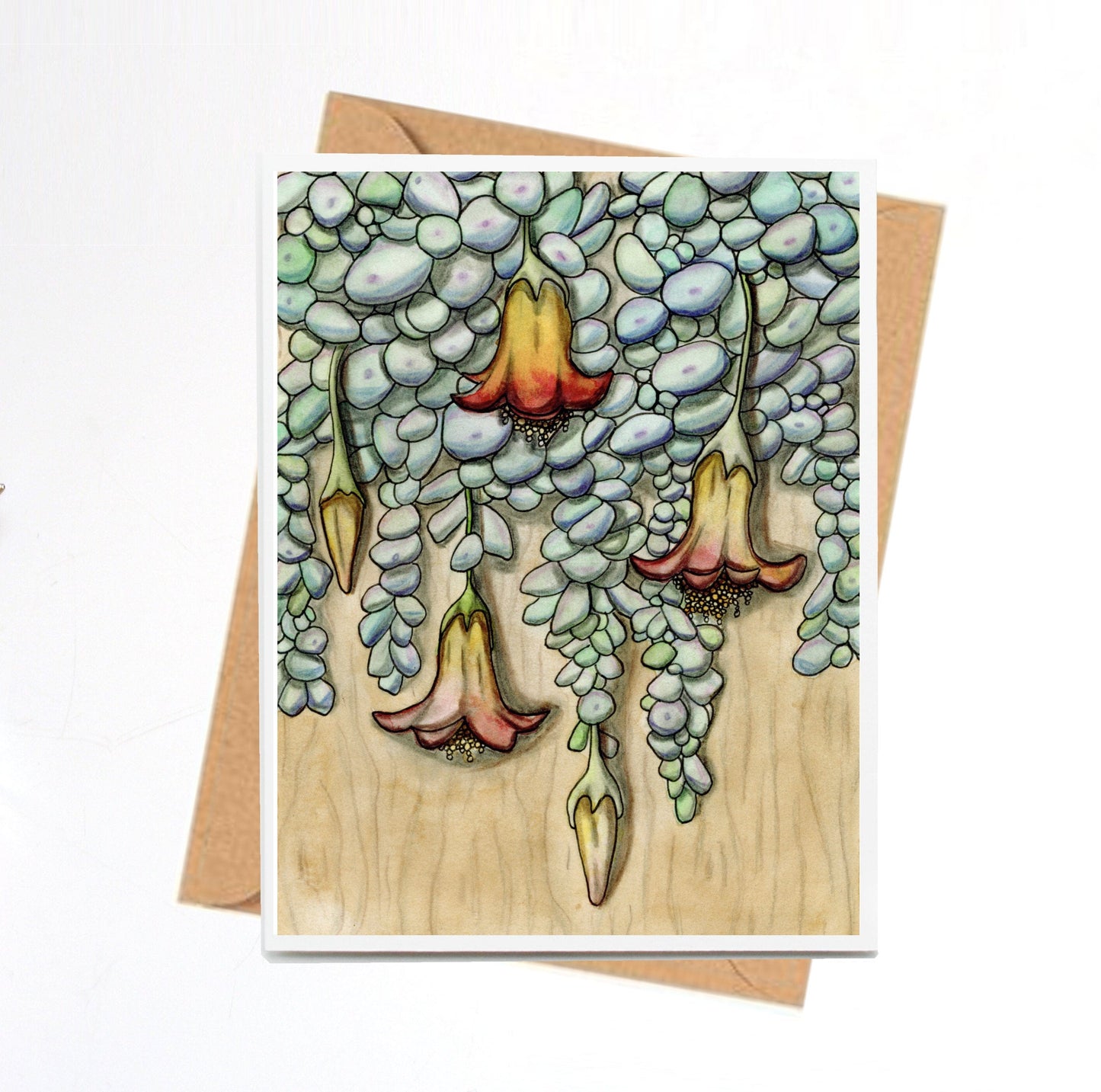 PinkPolish Design Note Cards "Creeping Succulent" Handmade Notecard