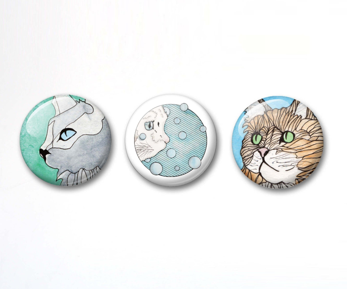 PinkPolish Design Buttons "Cuddly Cat" Button Pack, 3-Pack Pin Back Button, 1 Inch