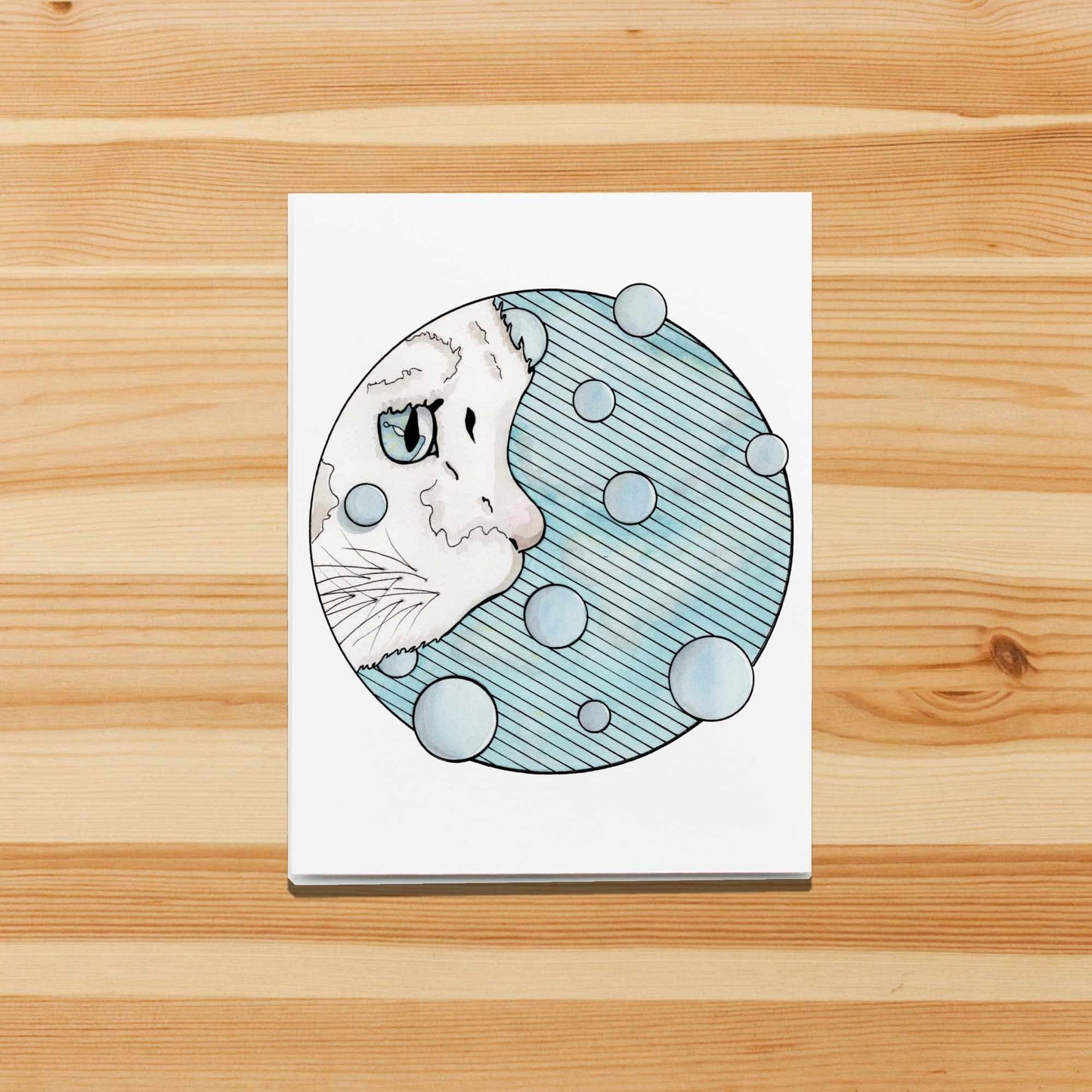 PinkPolish Design Note Cards "Curiosity Cat" Handmade Notecard