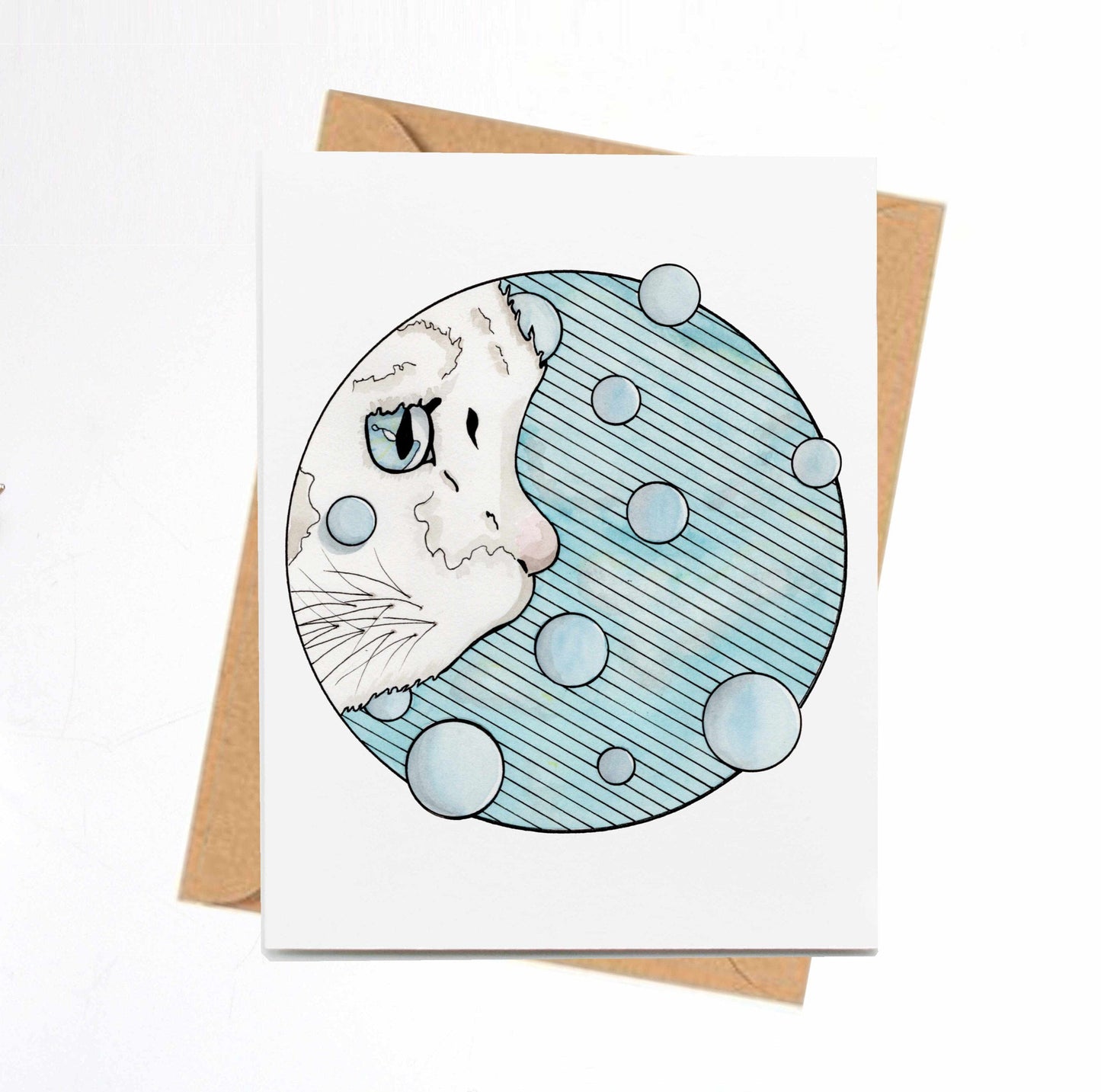 PinkPolish Design Note Cards "Curiosity Cat" Handmade Notecard