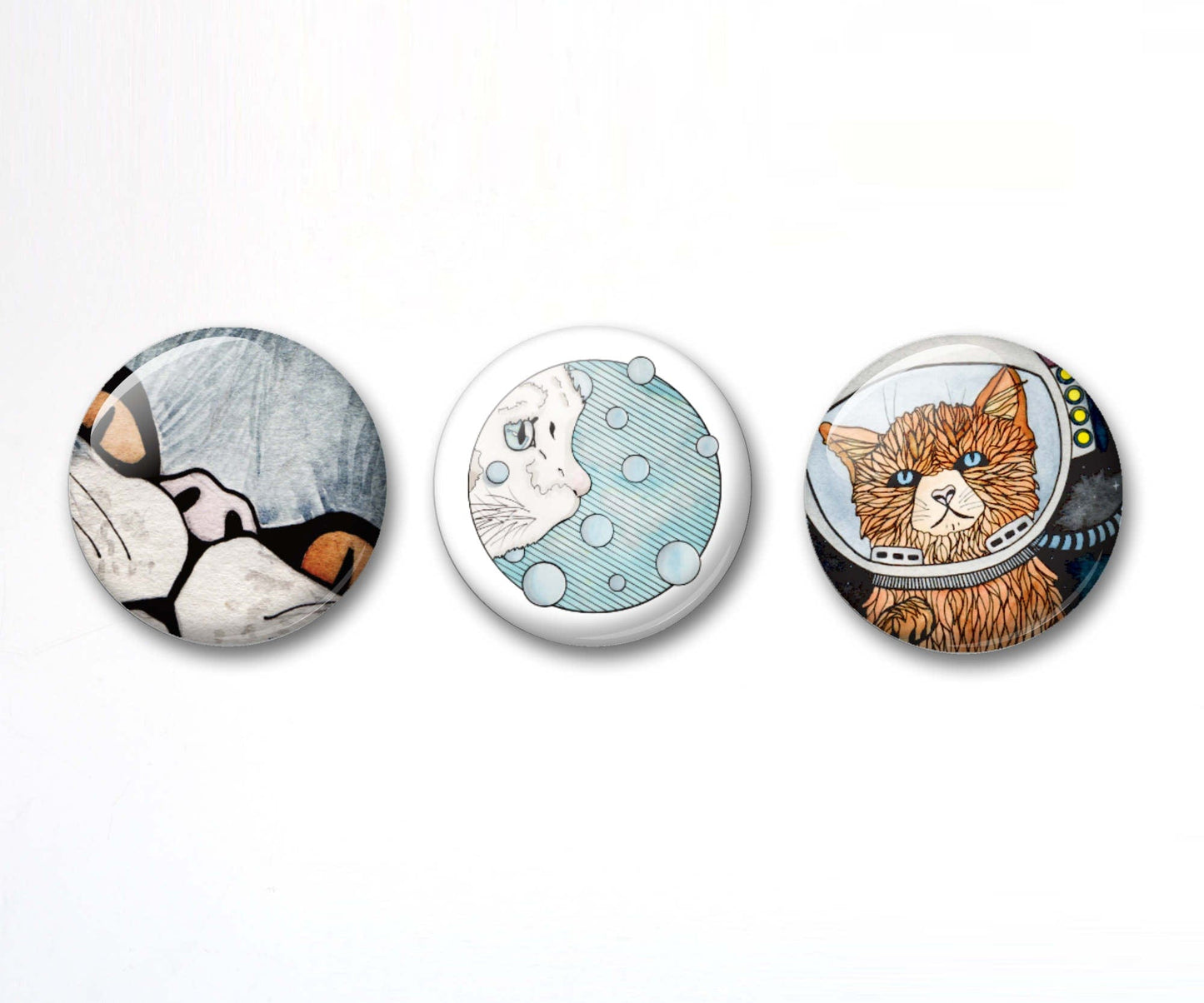 PinkPolish Design Buttons "Curious Cat" Button Pack - 3-Pack Pin Back Button, 1 Inch