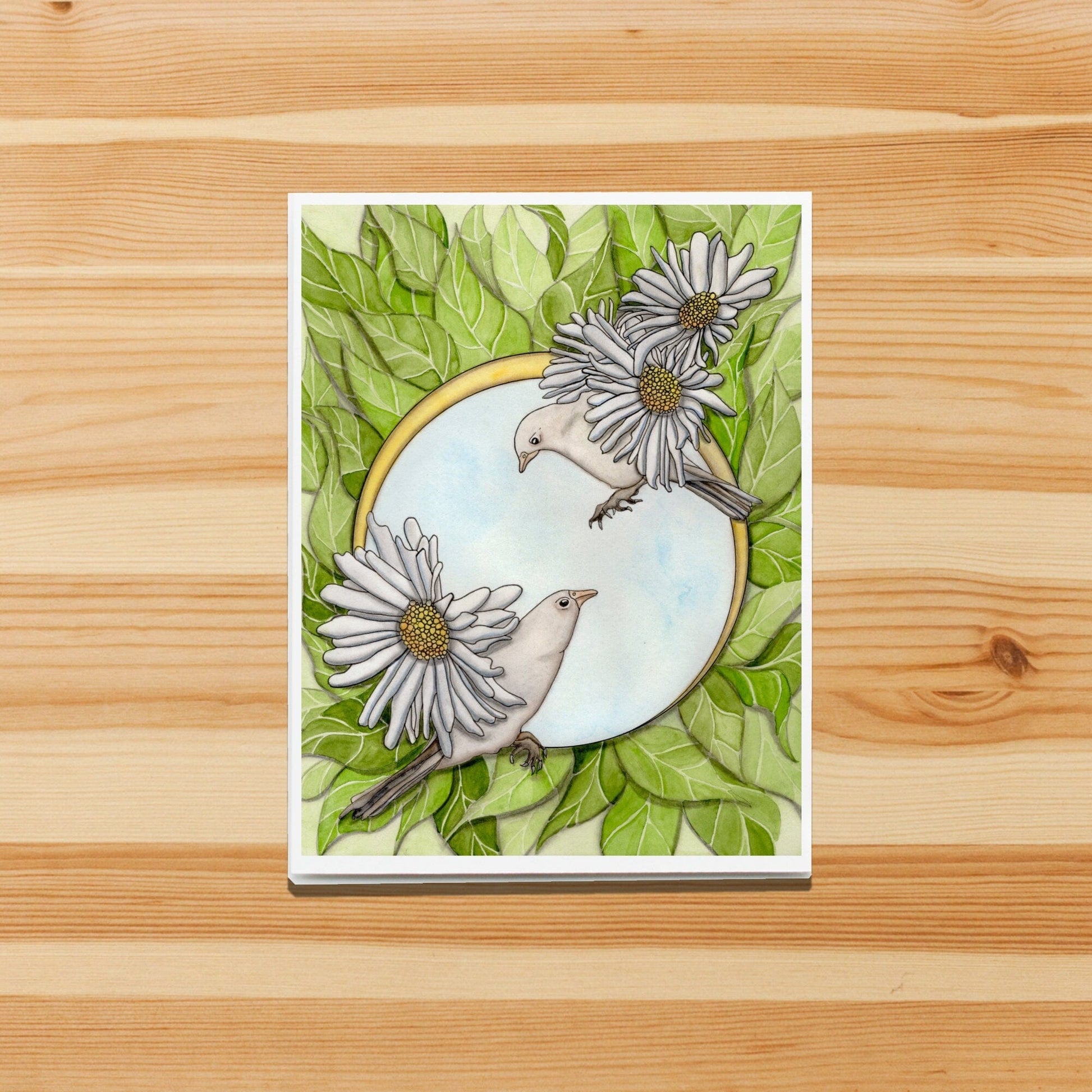 PinkPolish Design Note Cards "Daisy Finches" Handmade Note Card