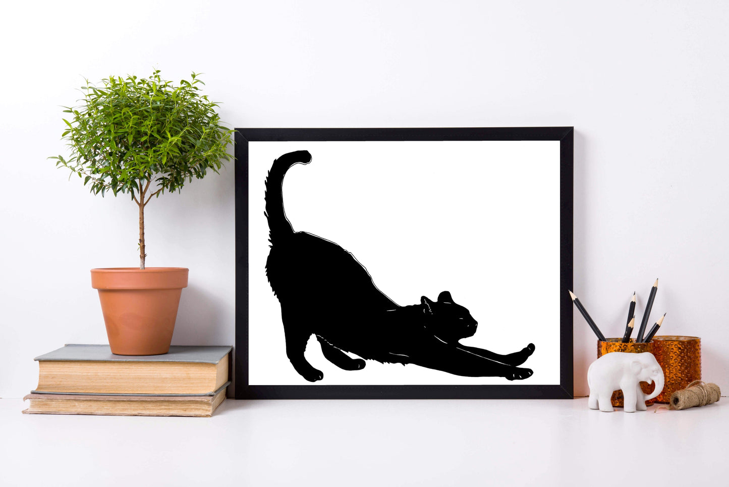 PinkPolish Design Art Prints "Downward Facing Cat" Ink Drawing: Art Print