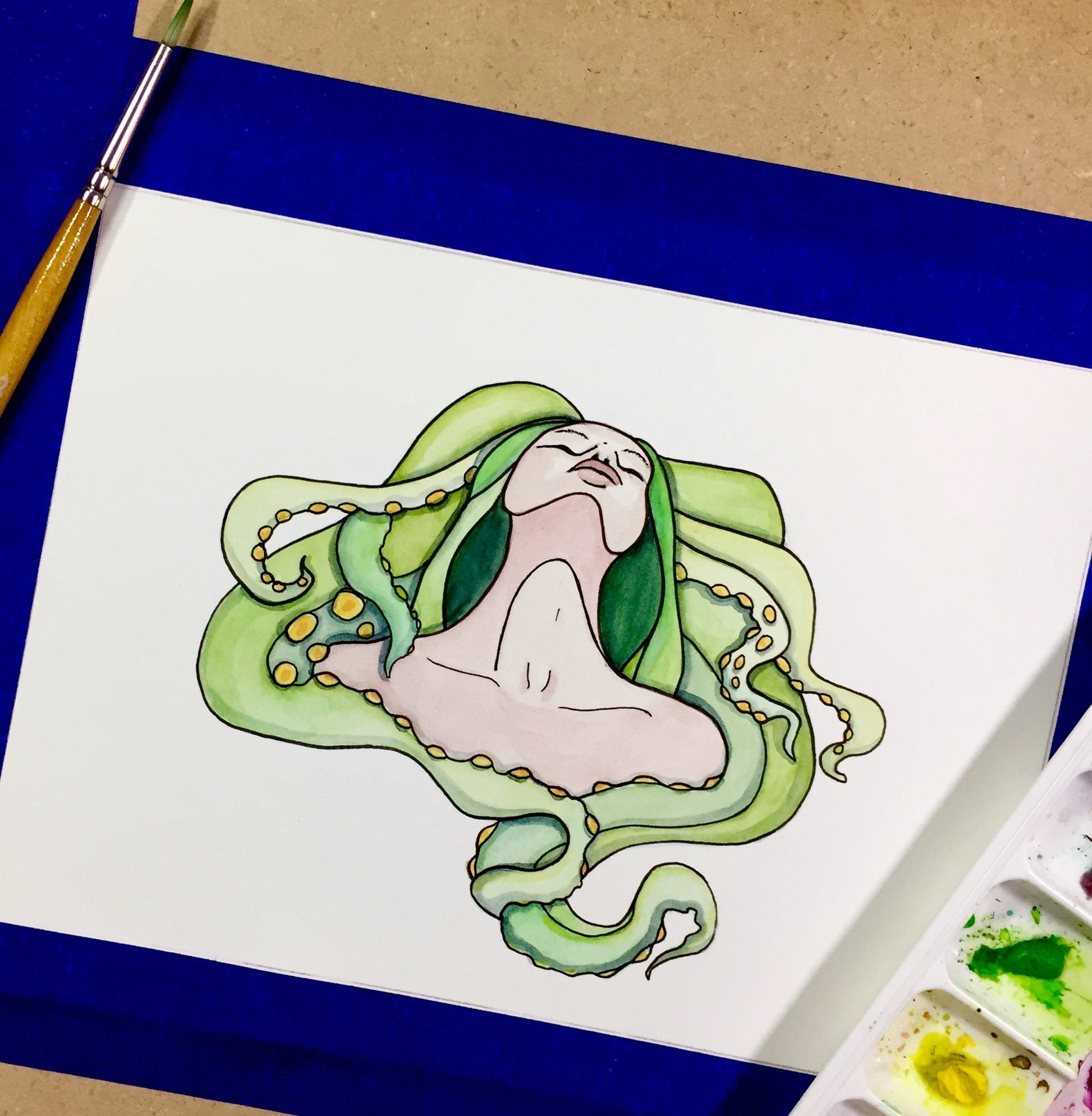 PinkPolish Design Original Art "Enfolded" Original Watercolor & Ink Illustration