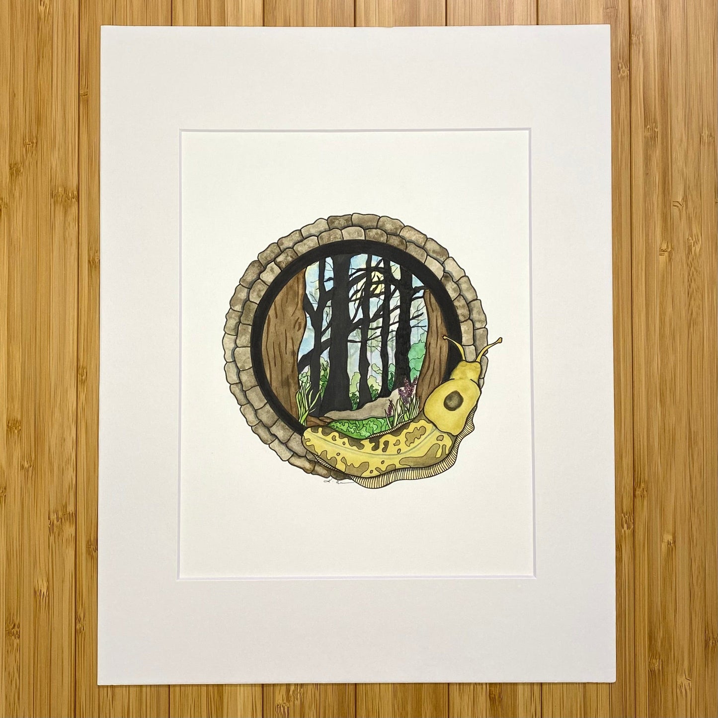 PinkPolish Design Original Art "Feeling Sluggish in the PNW" Banana Slug Inspired Original Watercolor & Ink Illustration