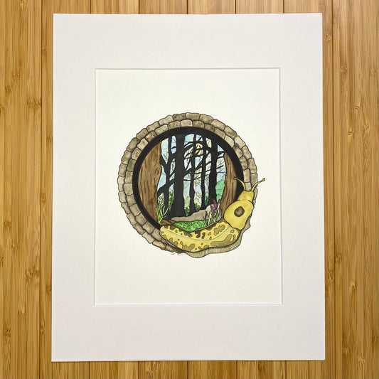 PinkPolish Design Original Art "Feeling Sluggish in the PNW" Banana Slug Inspired Original Watercolor & Ink Illustration