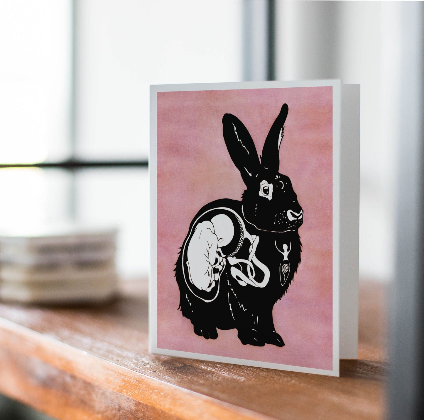 PinkPolish Design Note Cards "Fertility Bunny" Handmade Notecard