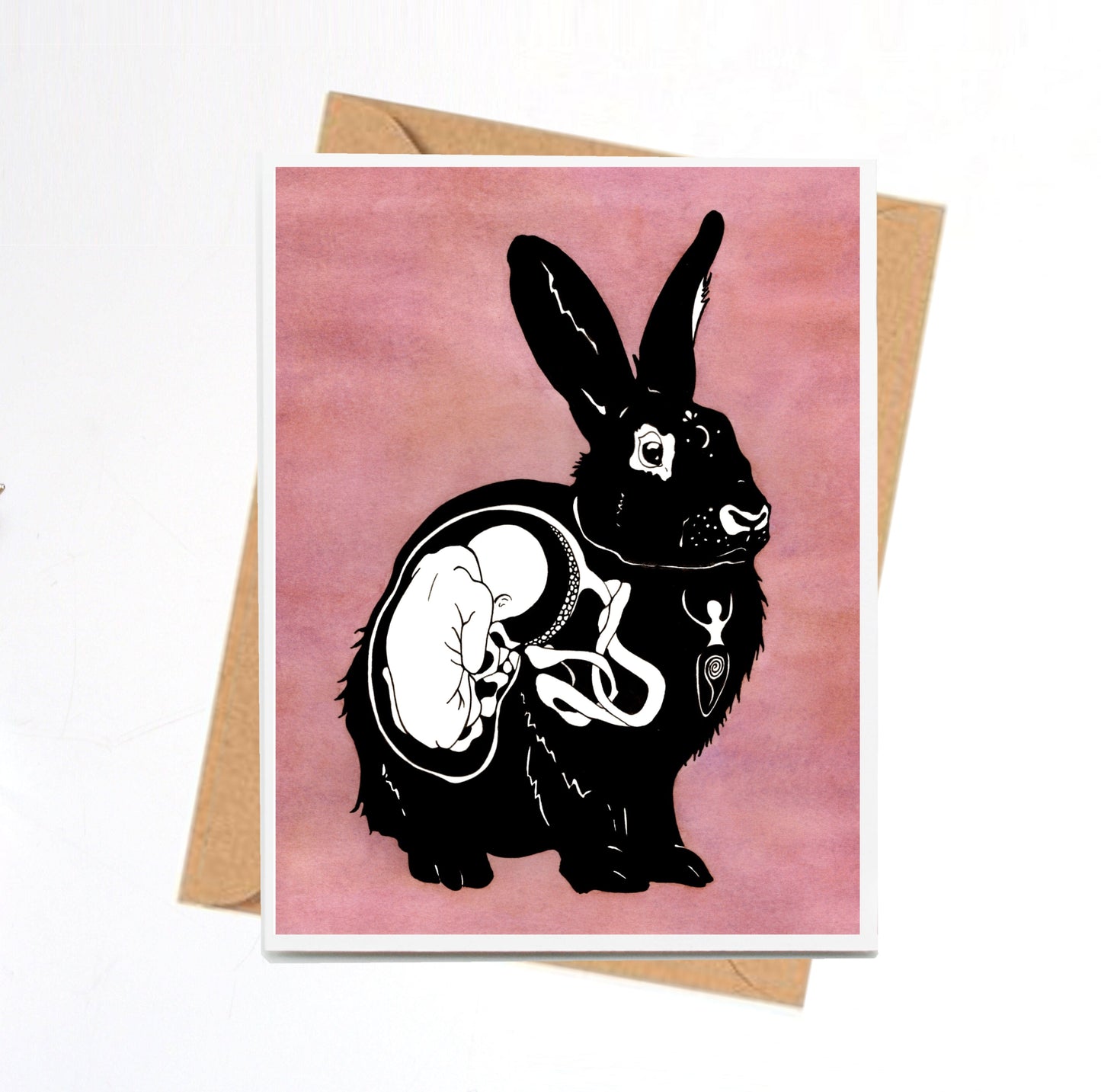 PinkPolish Design Note Cards "Fertility Bunny" Handmade Notecard