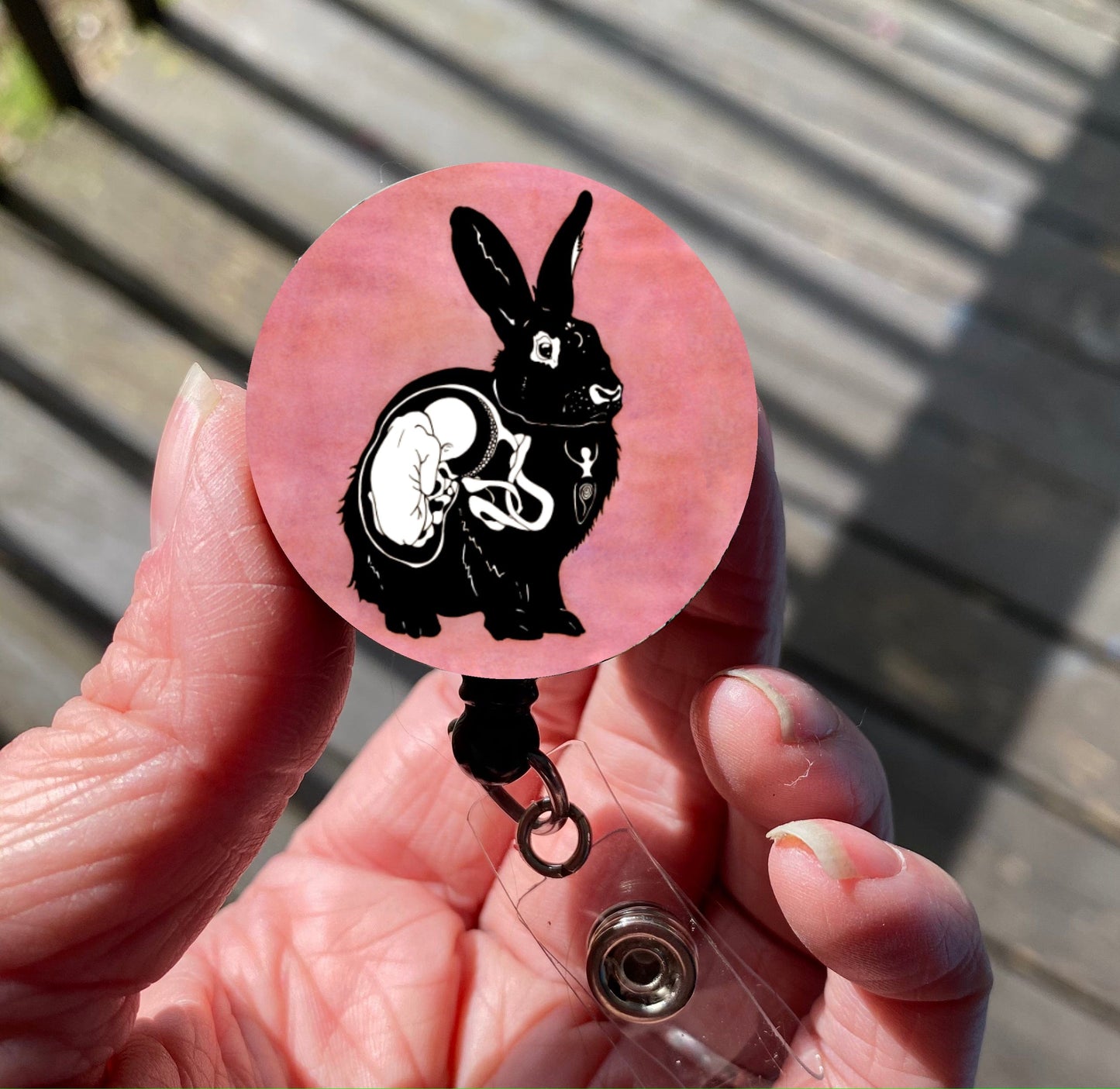PinkPolish Design Badge Reels & Lanyards "Fertility Bunny" Retractable Badge Reel
