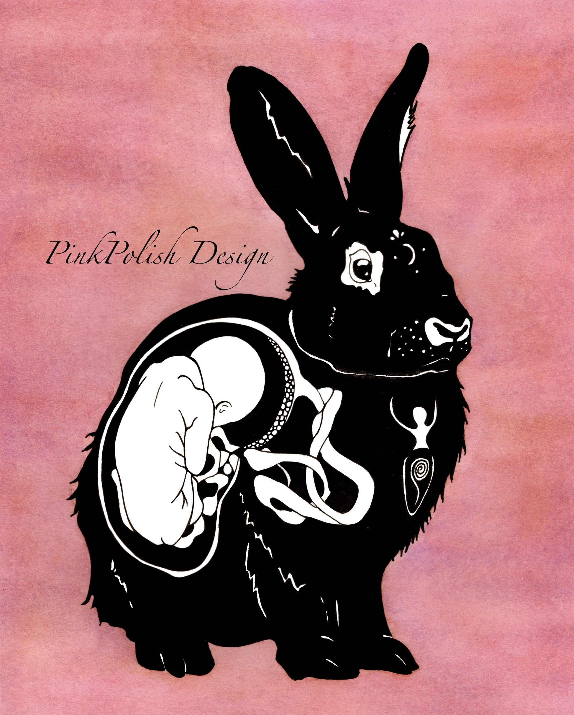 PinkPolish Design Art Prints "Fertility Bunny"  Watercolor Painting: Art Print
