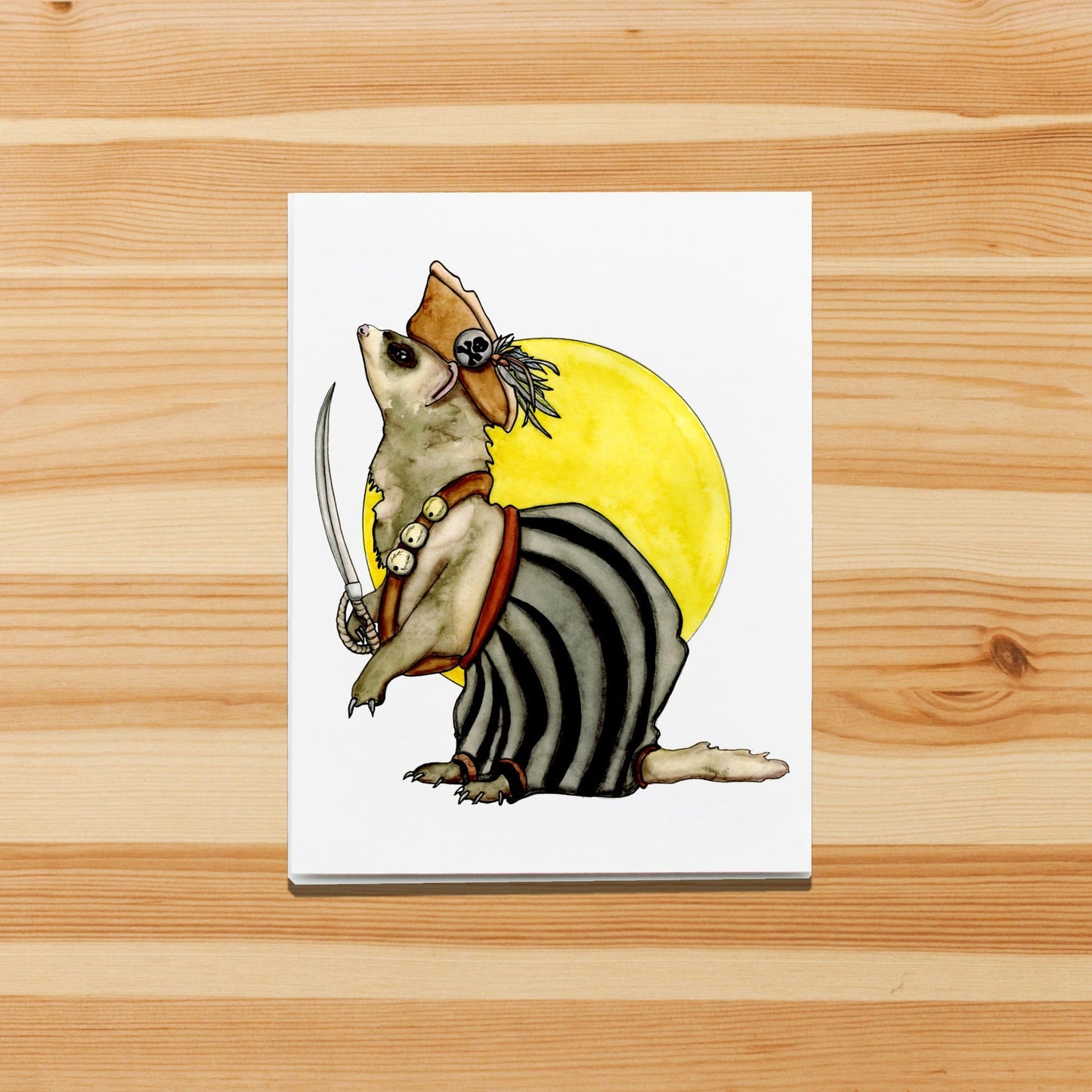 PinkPolish Design Note Cards "First Mate Ferret" Handmade Notecard
