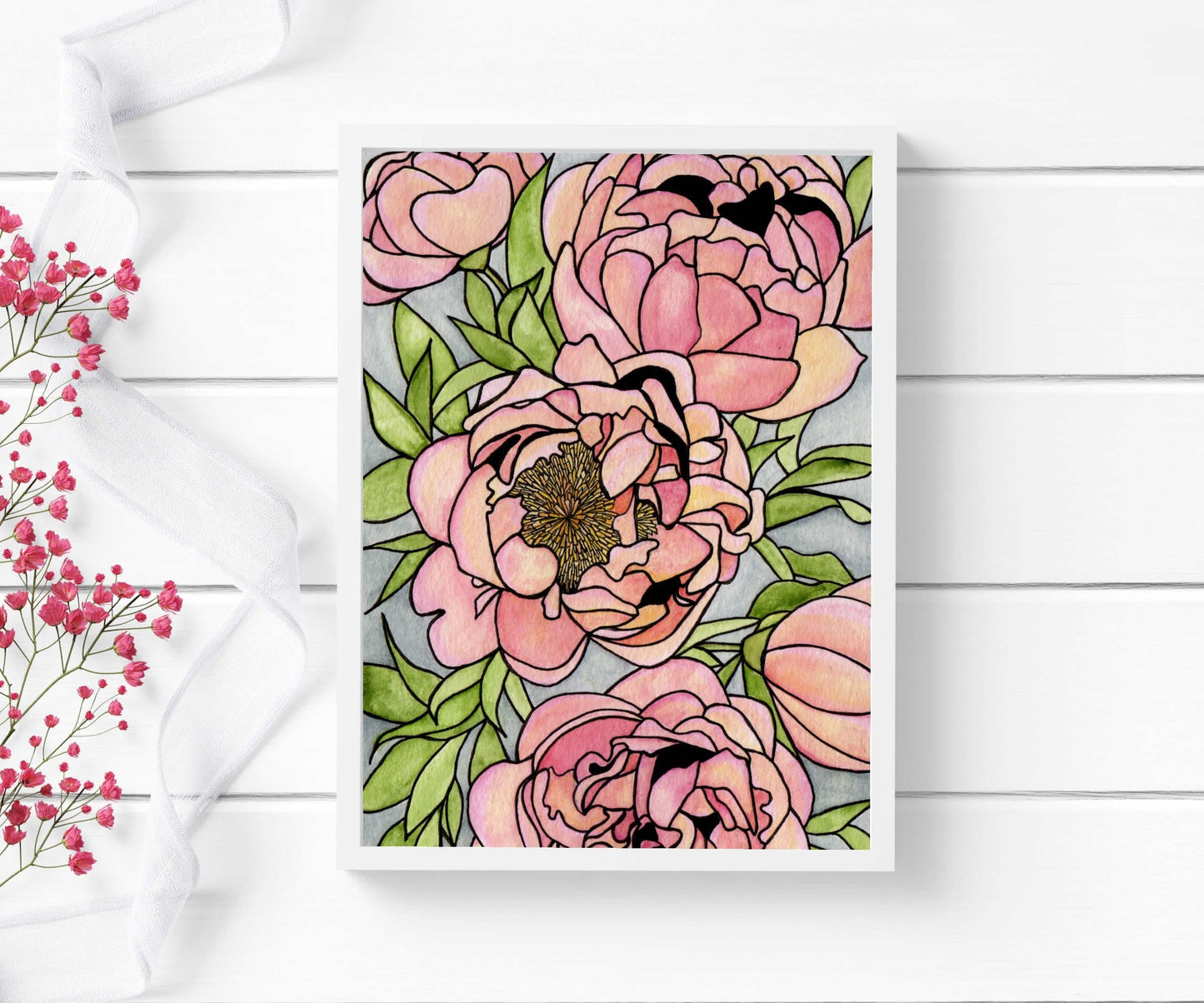 PinkPolish Design Art Prints "Floral Carpet" Watercolor Painting: Art Print