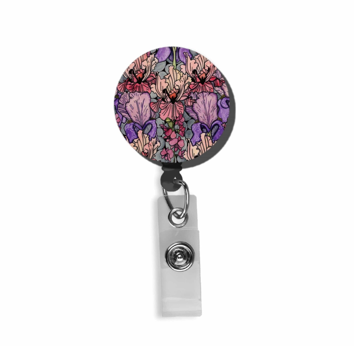 PinkPolish Design Badge Reels & Lanyards "Floral Repetition" Retractable Badge Reel