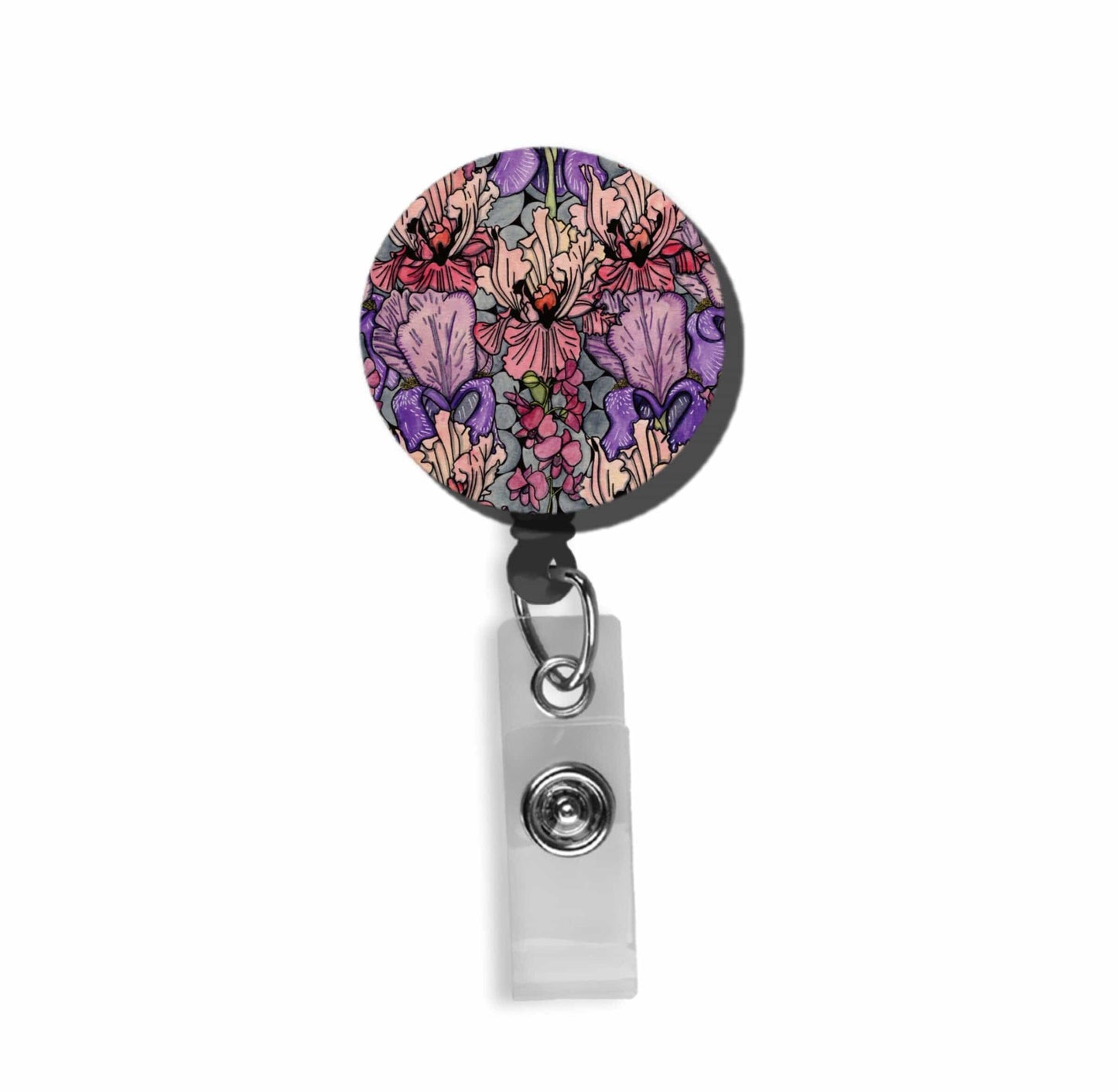 PinkPolish Design Badge Reels & Lanyards "Floral Repetition" Retractable Badge Reel