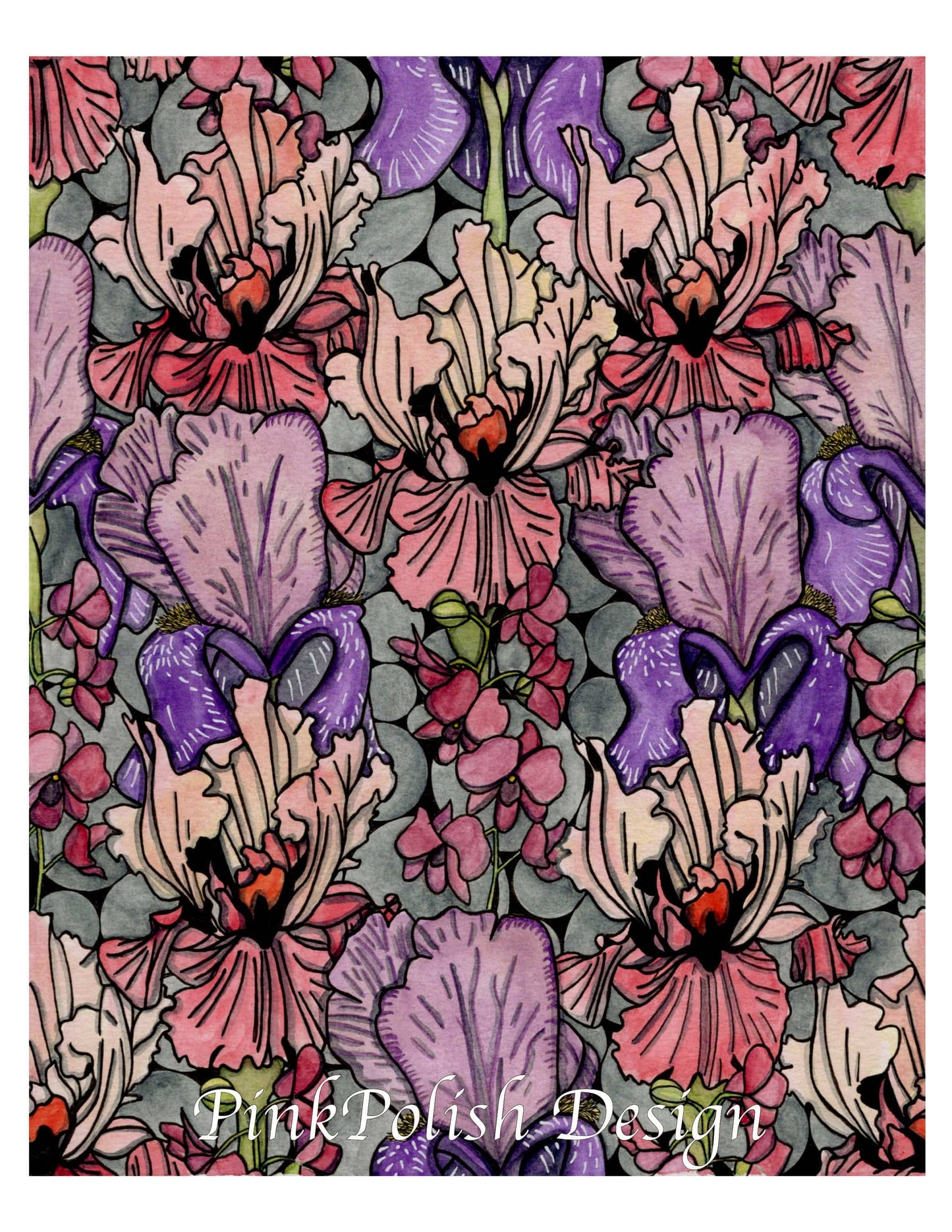 PinkPolish Design Art Prints "Floral Repetition" Watercolor Painting: Art Print