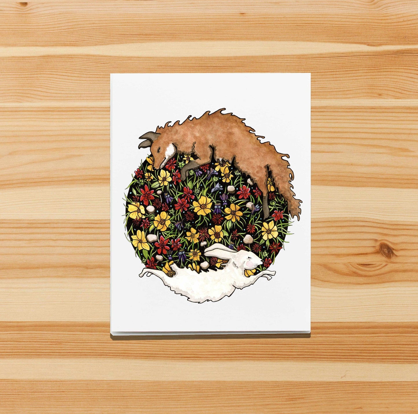 PinkPolish Design Note Cards "Fox and the Hare" Handmade Notecard