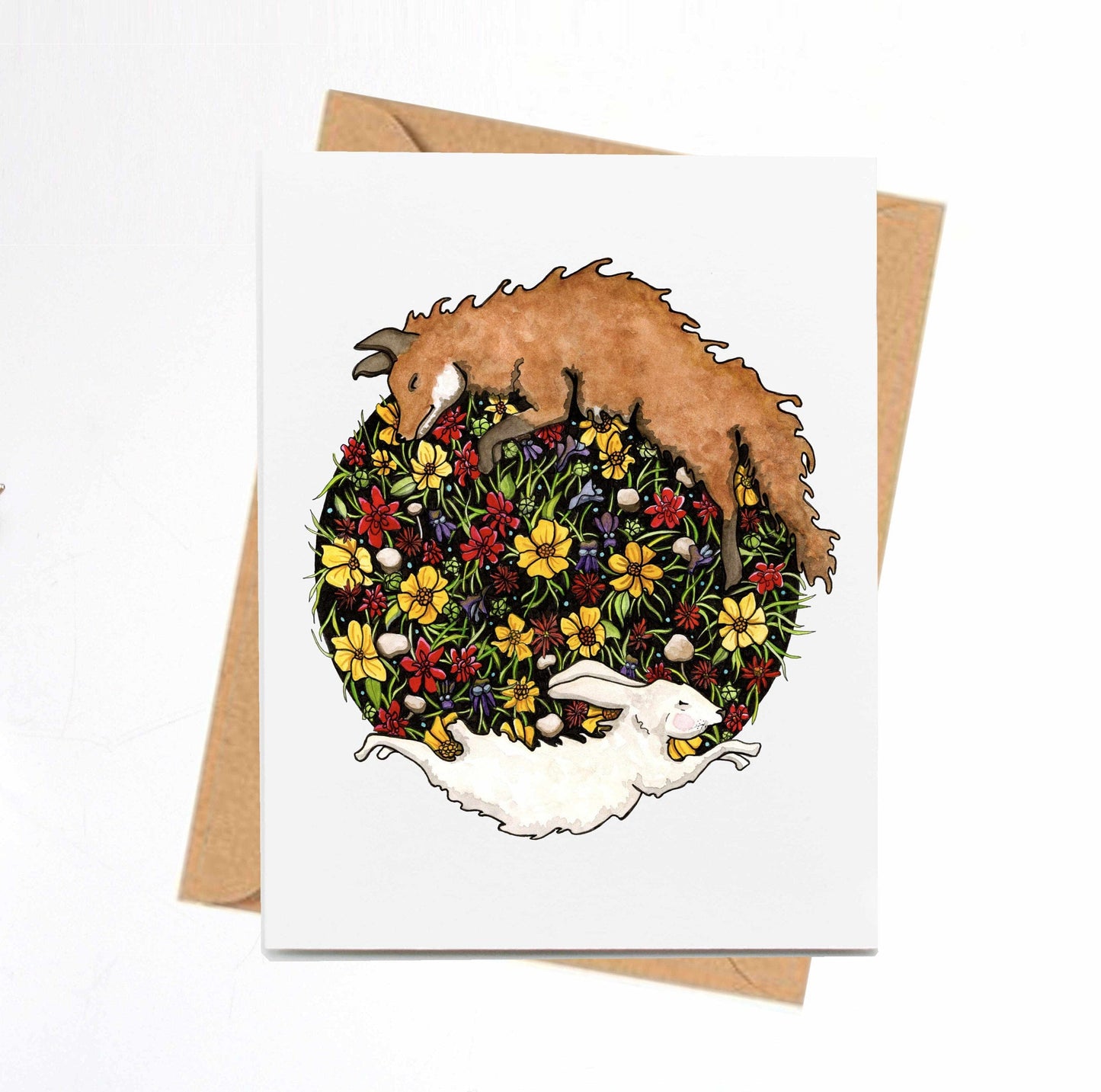 PinkPolish Design Note Cards "Fox and the Hare" Handmade Notecard